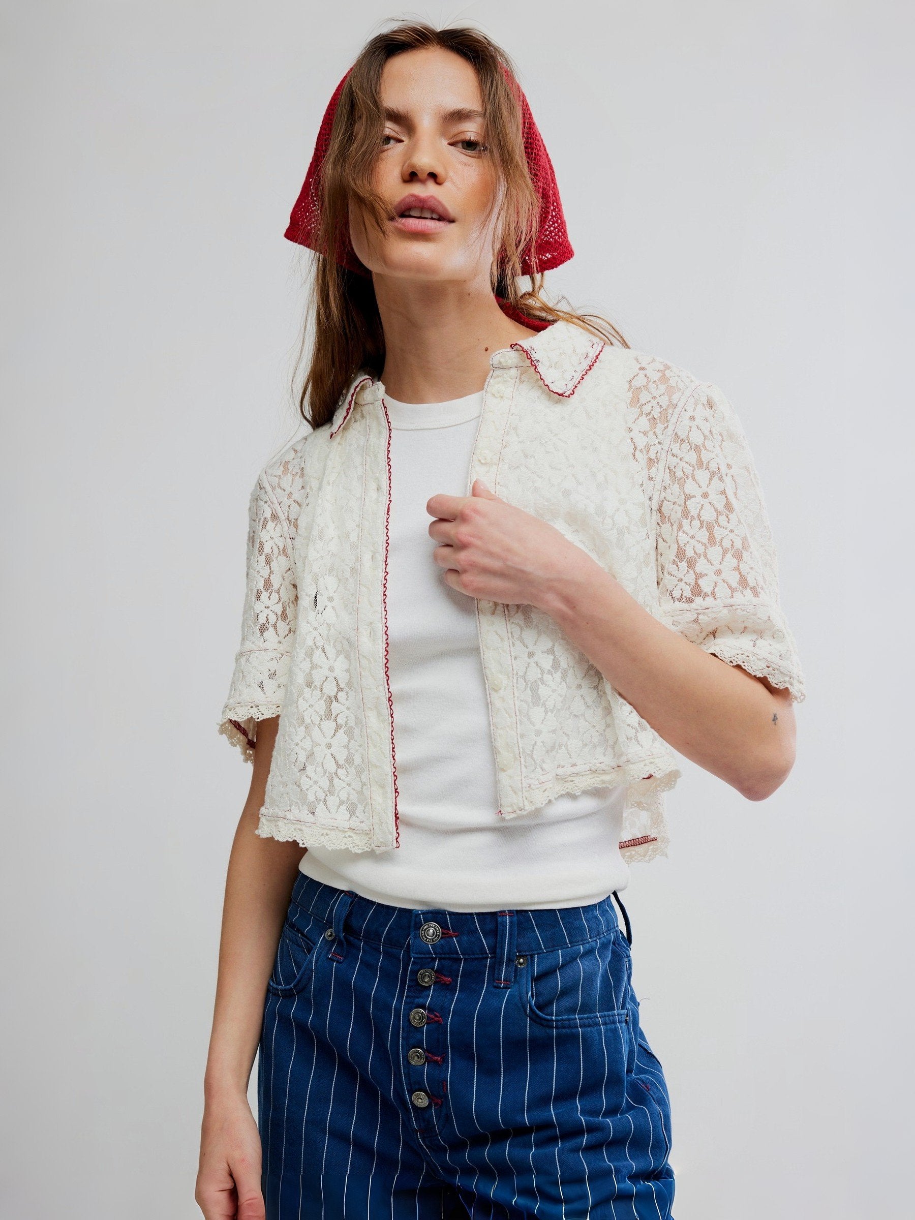 FREE PEOPLE - Mannie Lace Button Down Shirt - 