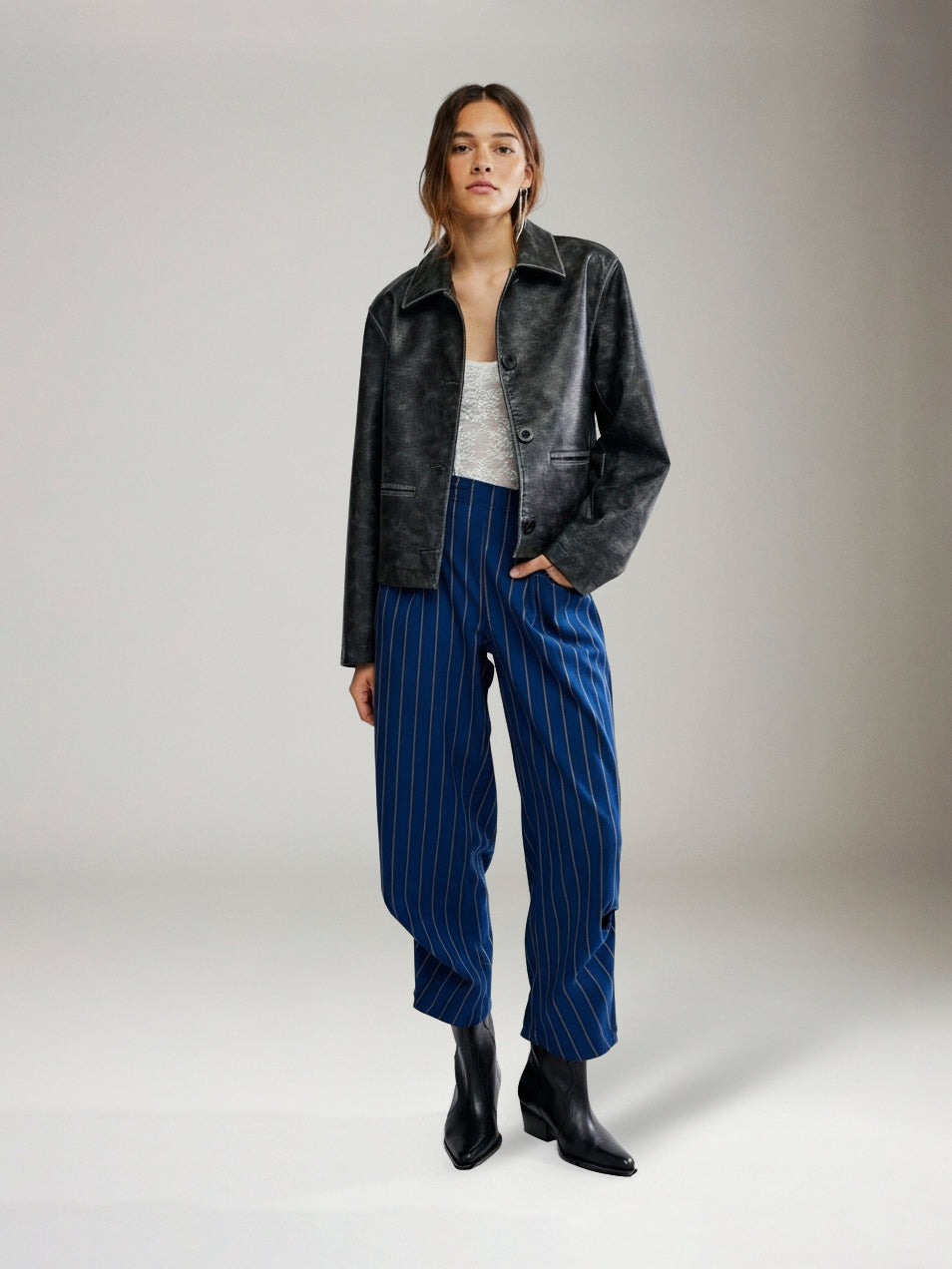 FREE PEOPLE - Nice Choice Pull On Pant - Navy Combo Pinstripe