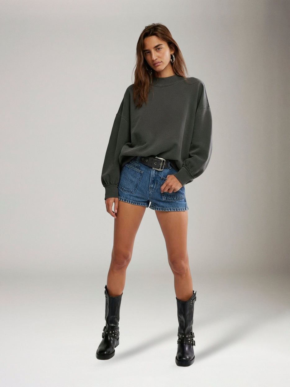 FREE PEOPLE - Palm Springs Pullover Sweatshirt - Washed Black