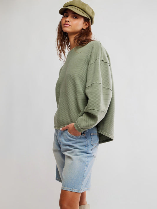 FREE PEOPLE - Total Eclipse Long Sleeve Tee - Oil Green