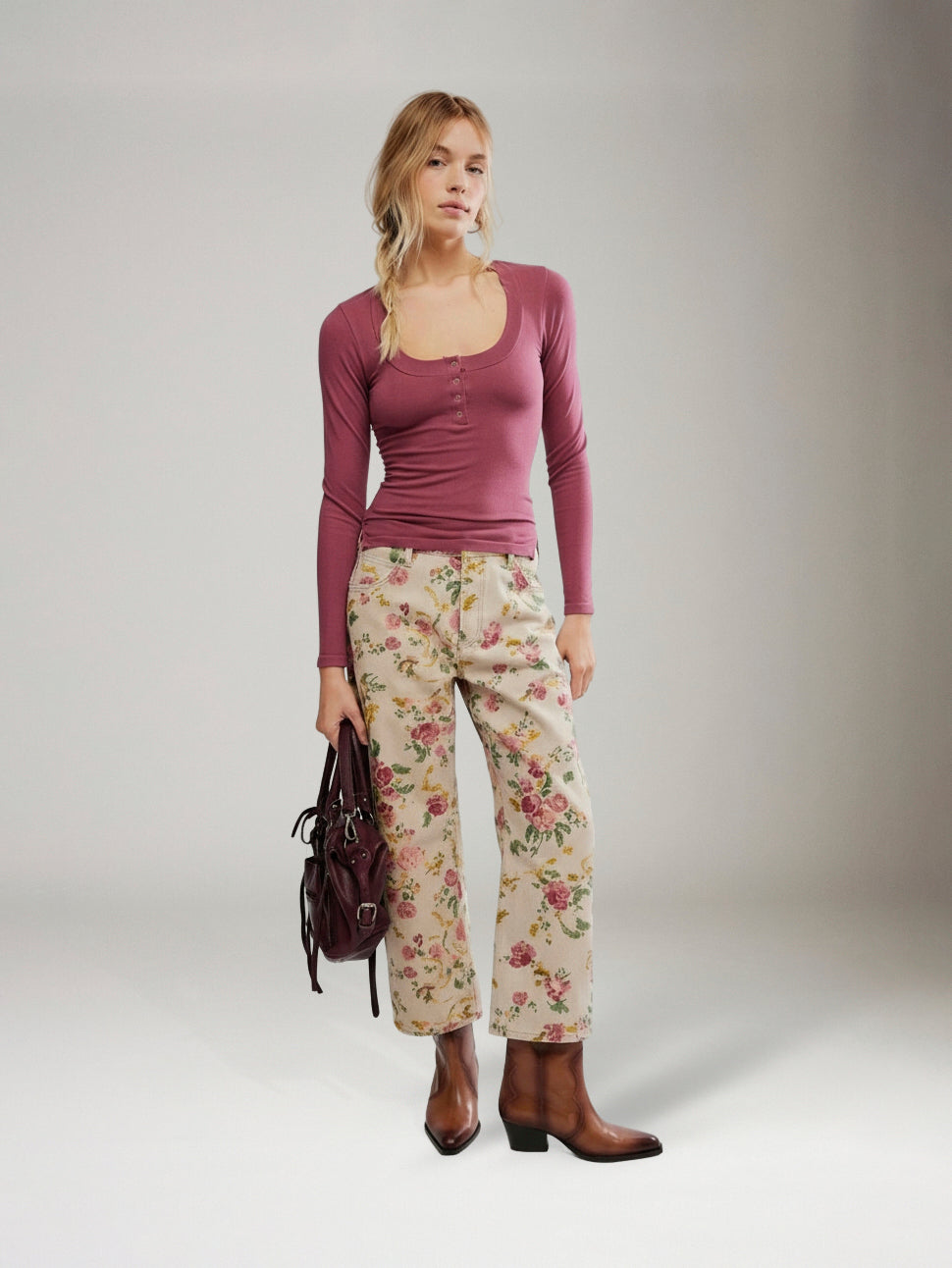 FREE PEOPLE - Wide Awake Longsleeve Top - Crushed Berry