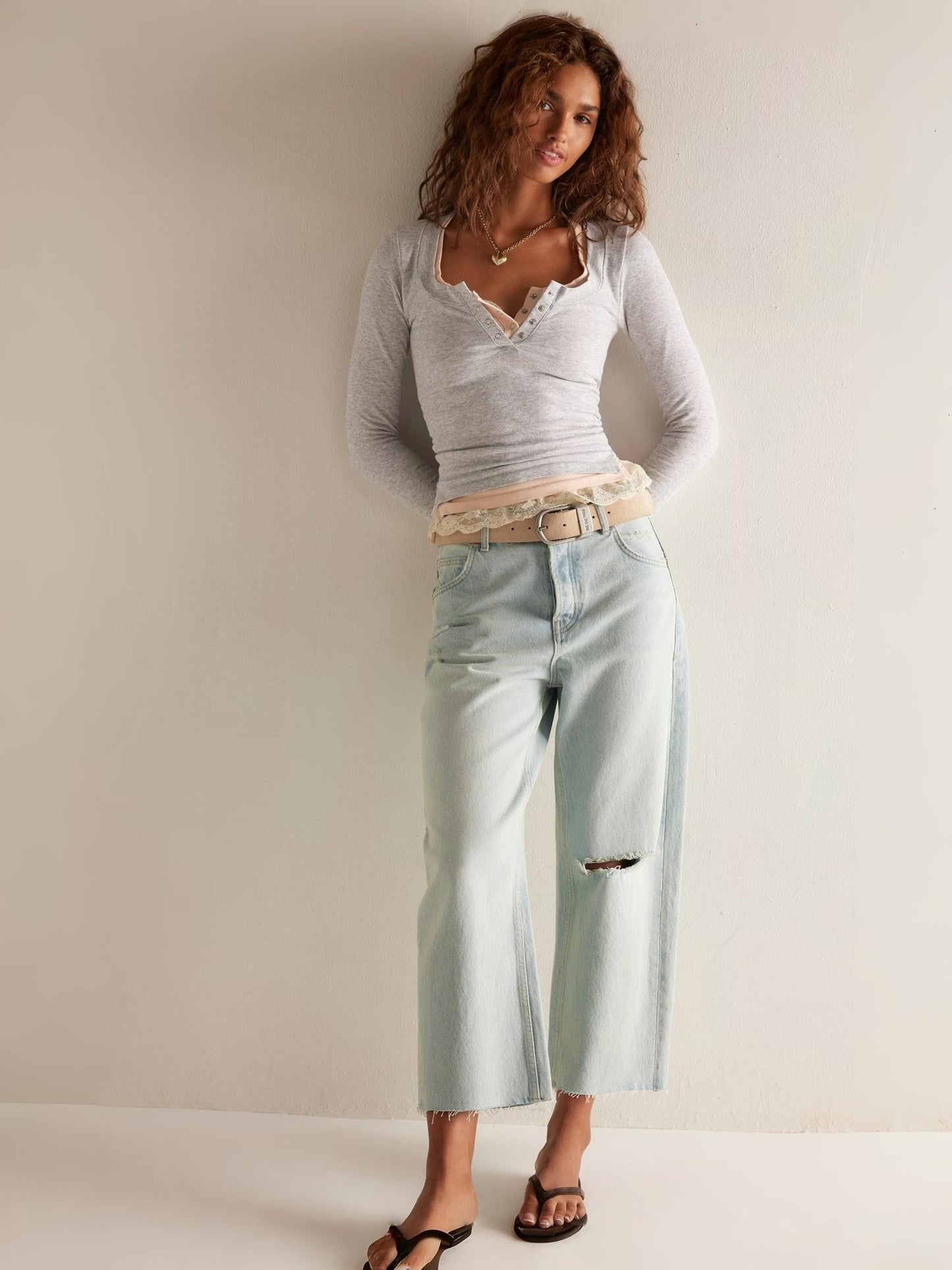 FREE PEOPLE - Wide Awake Layering Longsleeve Top - Heather Grey