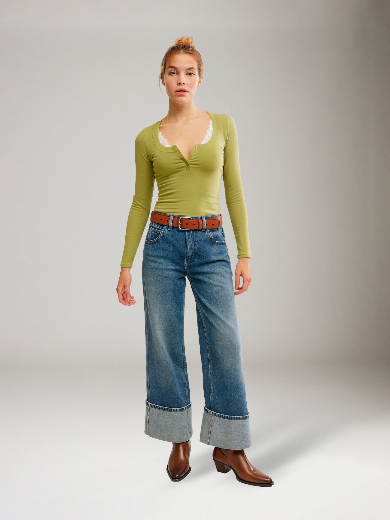 FREE PEOPLE - Wide Awake Longsleeve Top - Moss Stone