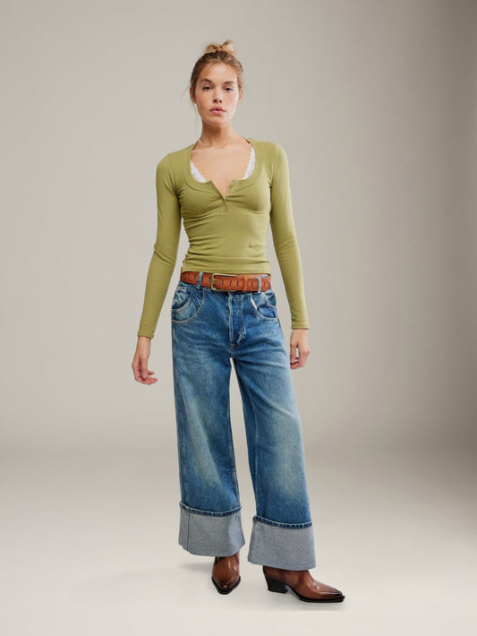 FREE PEOPLE - Wide Awake Layering Longsleeve Top - 