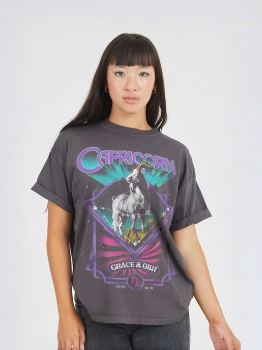GIRL DANGEROUS-Capricorn Boyfriend Tee-Vintage Black