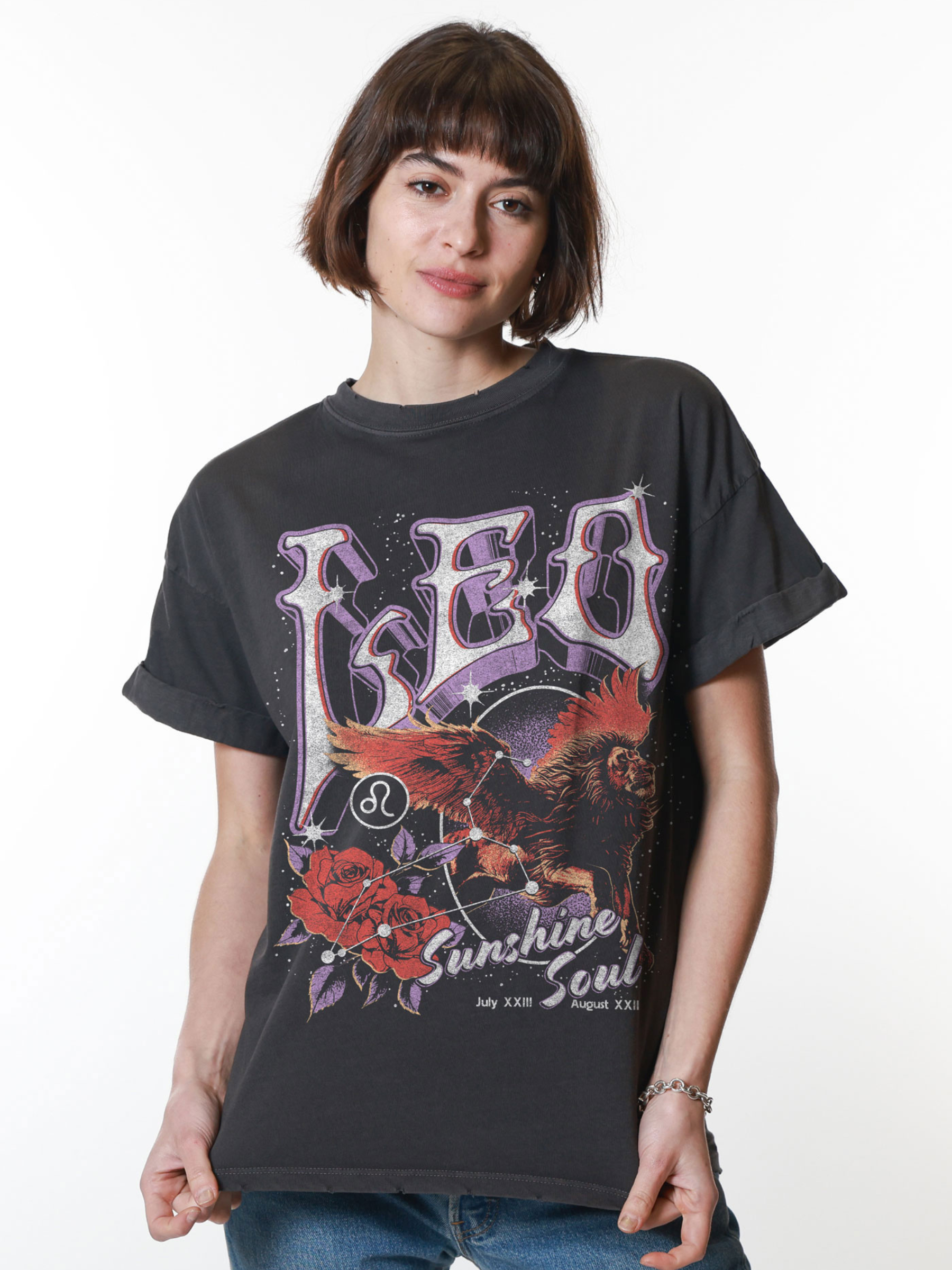 GIRL DANGEROUS-Leo Boyfriend Tee-Vintage Black