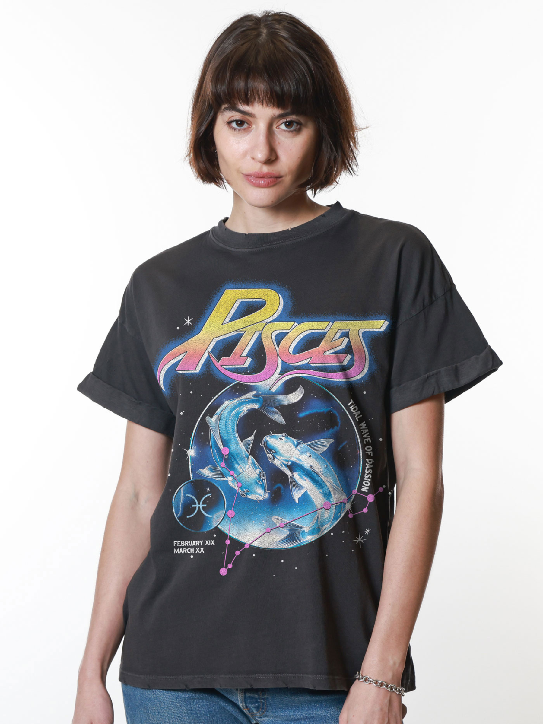 GIRL DANGEROUS-Pisces Boyfriend Tee-Vintage Black