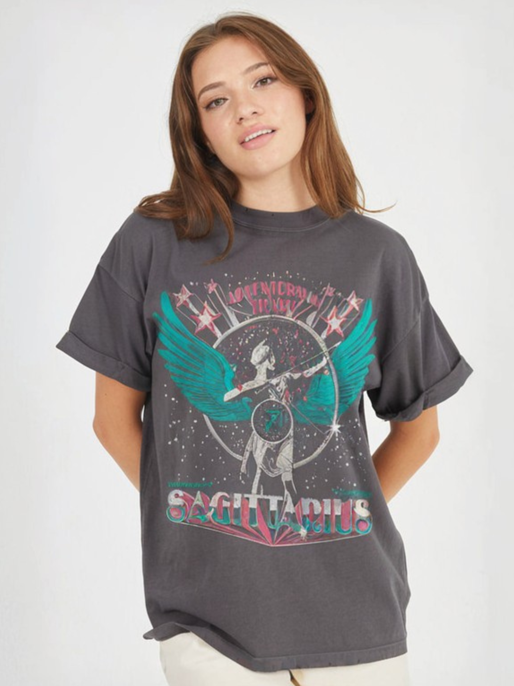 GIRL DANGEROUS-Sagittarius Boyfriend Tee-Vintage Black
