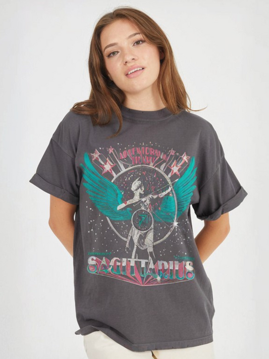 GIRL DANGEROUS-Sagittarius Boyfriend Tee-Vintage Black