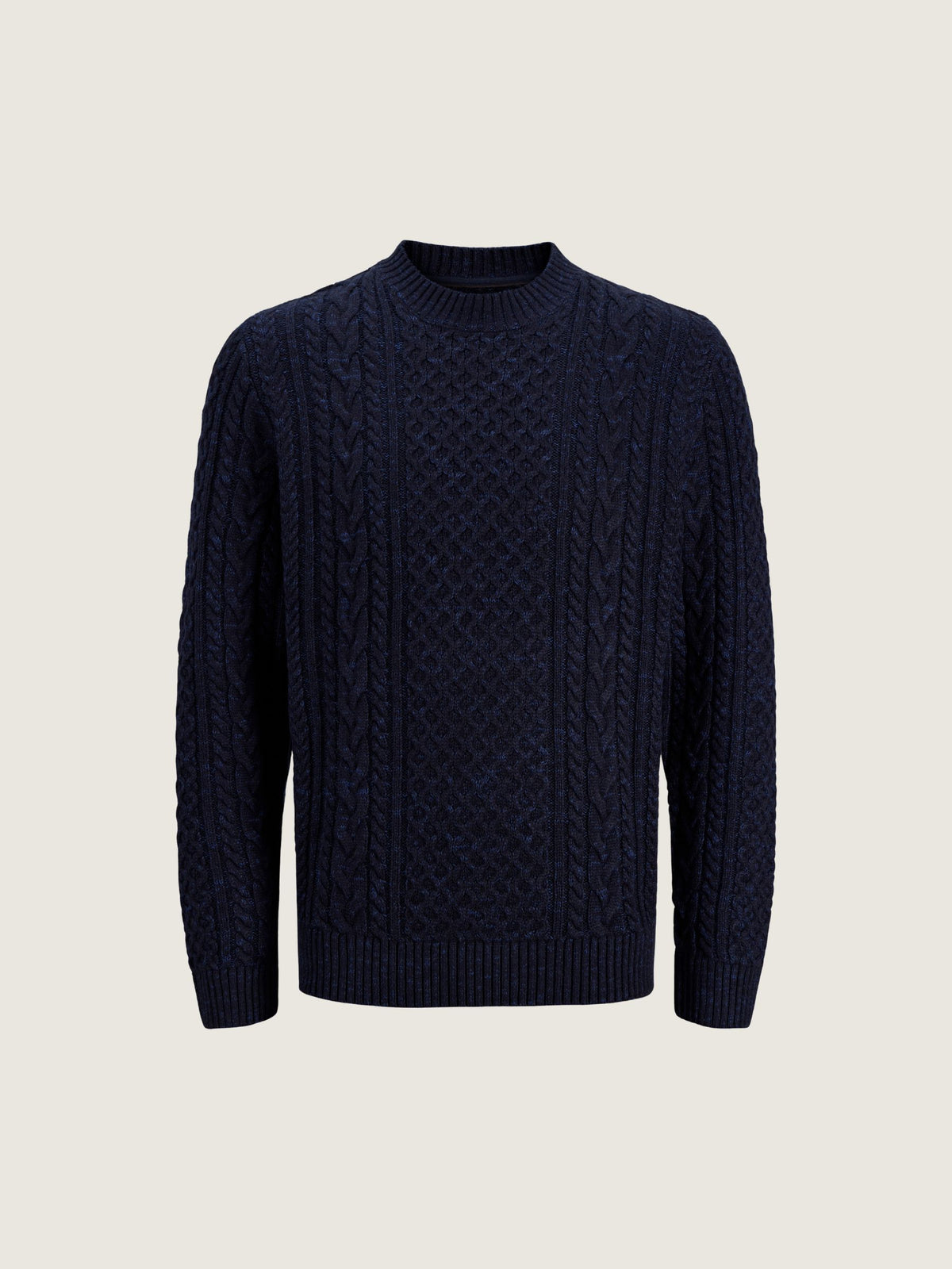 JACK & JONES - Premium Callum Cable Knit Crewneck Sweater - Insignia Blue Twist