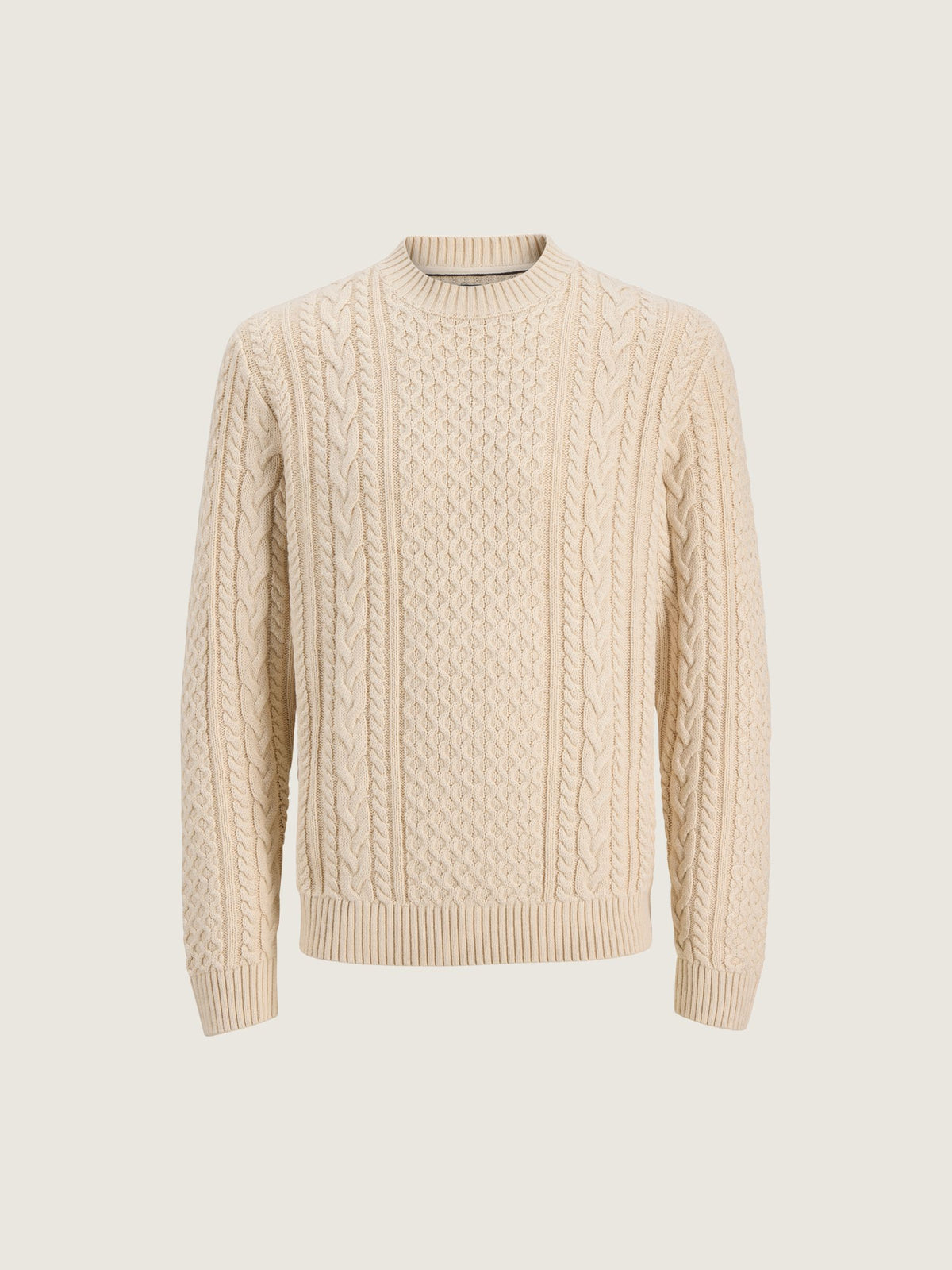 JACK & JONES - Premium Callum Cable Knit Crewneck Sweater - Parchment Melange