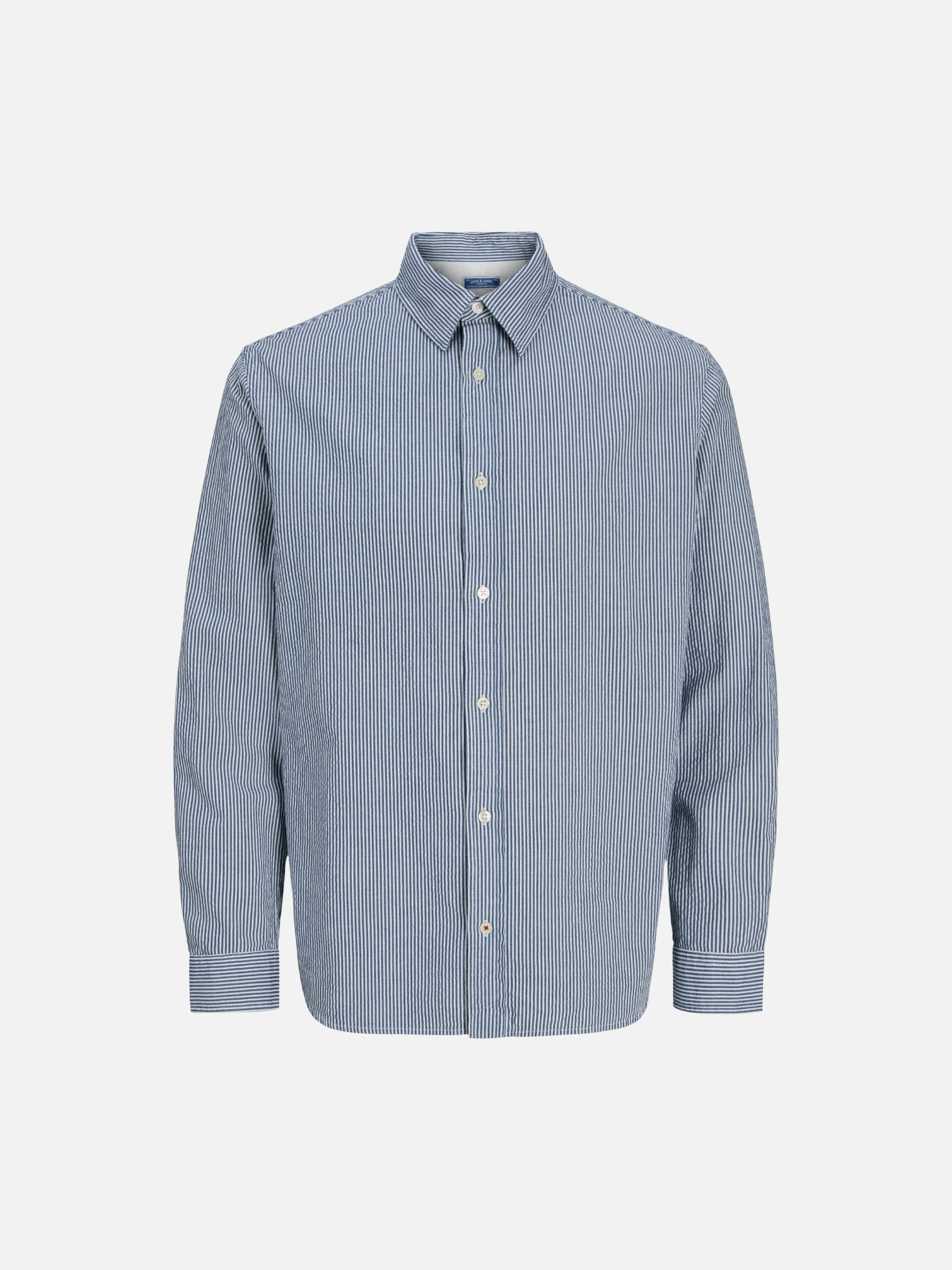 JACK & JONES - Premium Isaac Seersucker Longsleeve Shirt - Dark Blue