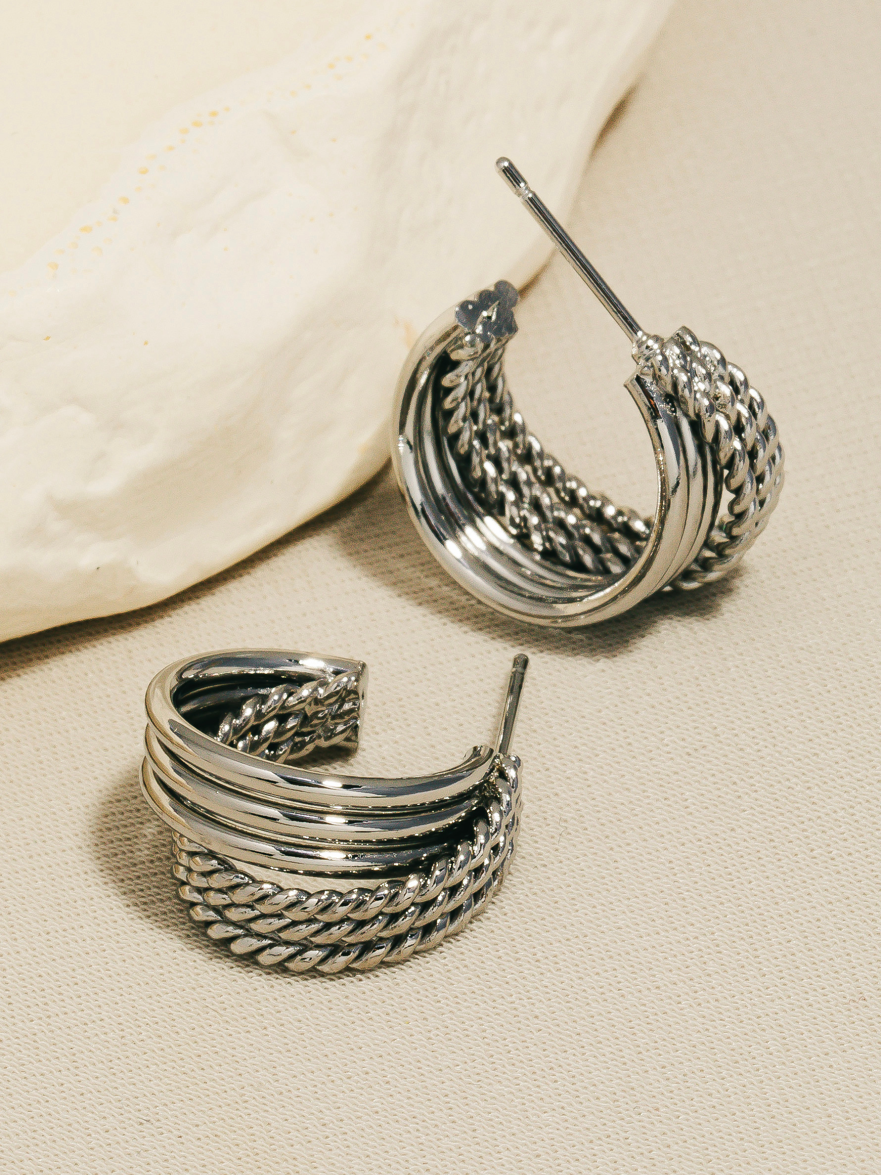 JEM - Multi Texture Hoop Earrings - 