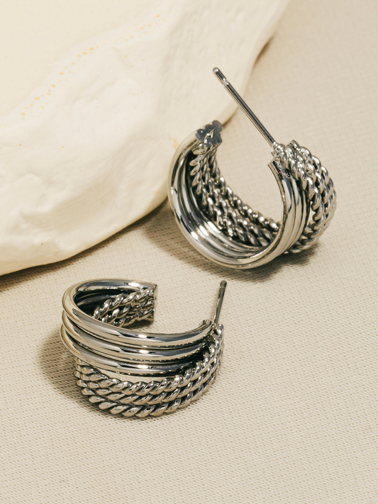 JEM - Multi Texture Hoop Earrings - 