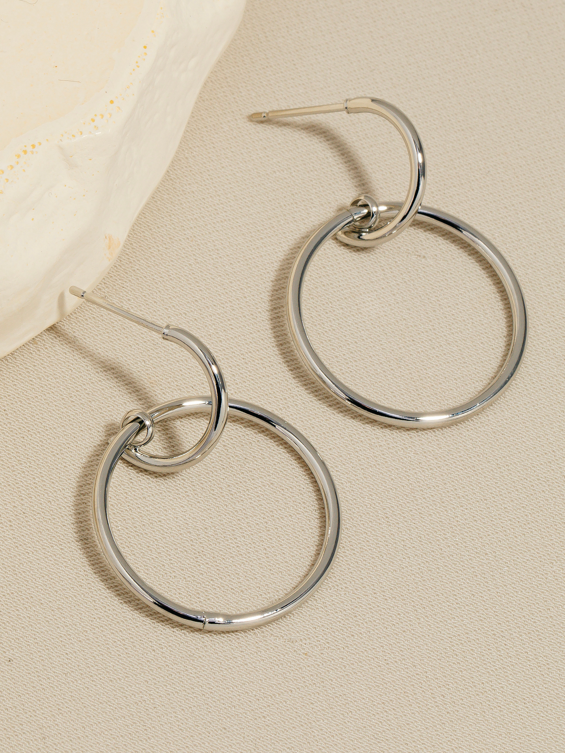 JEM - Round Hoop Stud Earrings - Silver