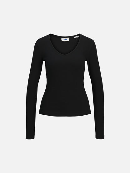 JJXX - Freya Rib Longsleeve V-neck T-Shirt - Black