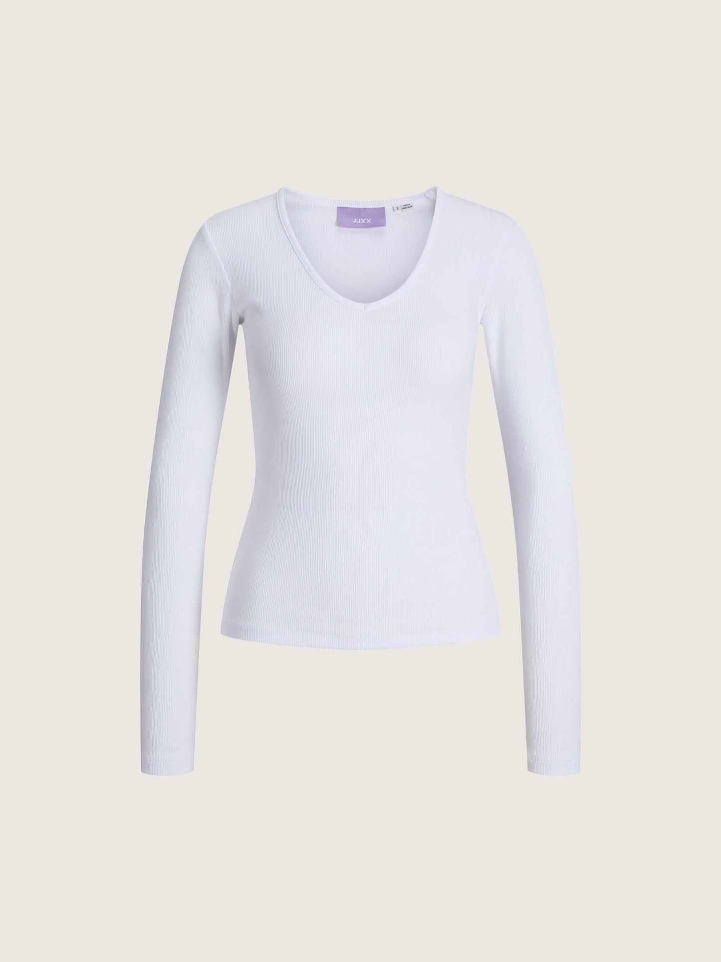 JJXX - Freya Rib Longsleeve V-neck T-Shirt - Bright White