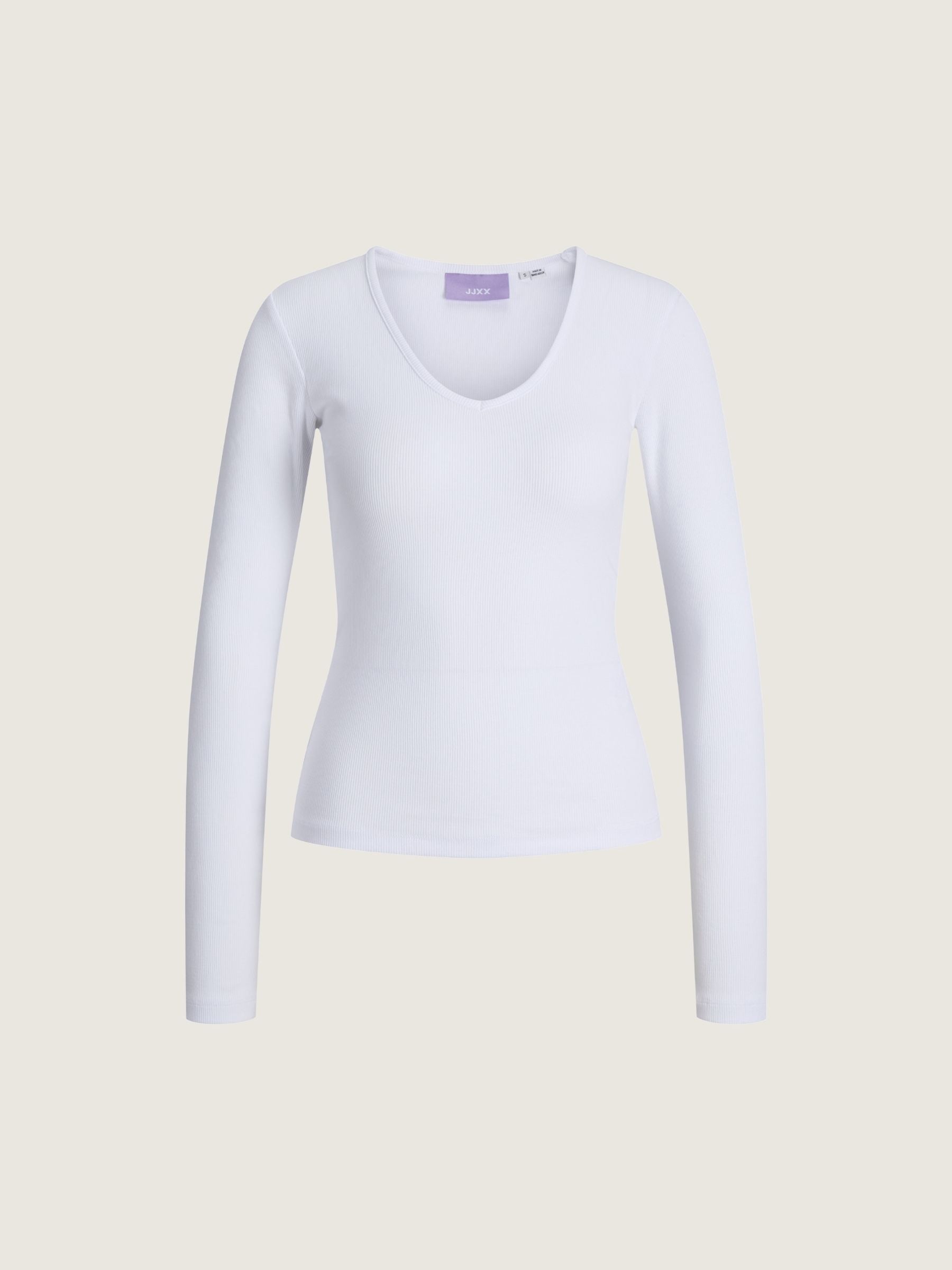 JJXX - Freya Rib Longsleeve V-neck T-Shirt - Bright White