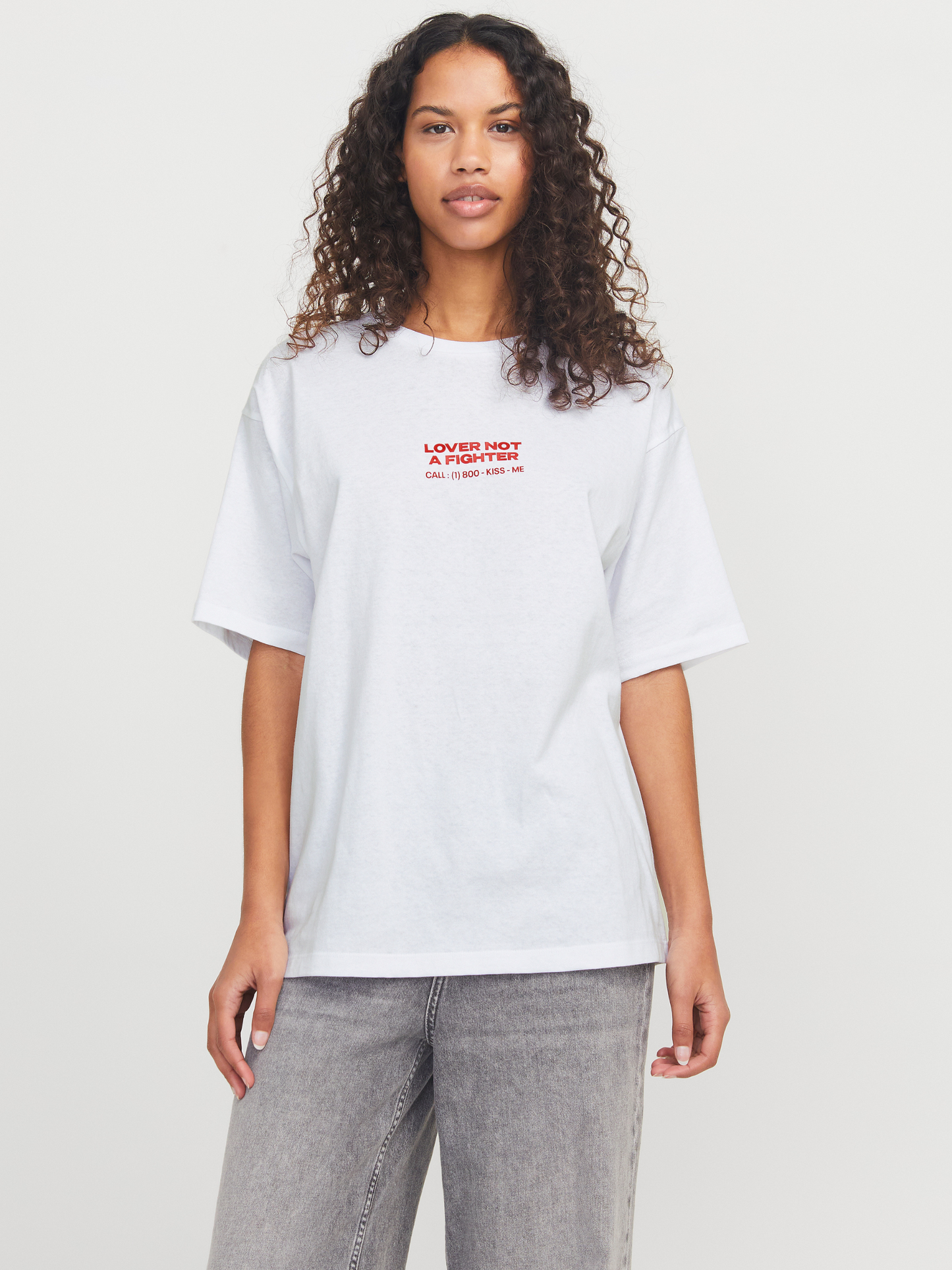 JJXX-Valentine Loose T-Shirt-Bright White / Racing Red
