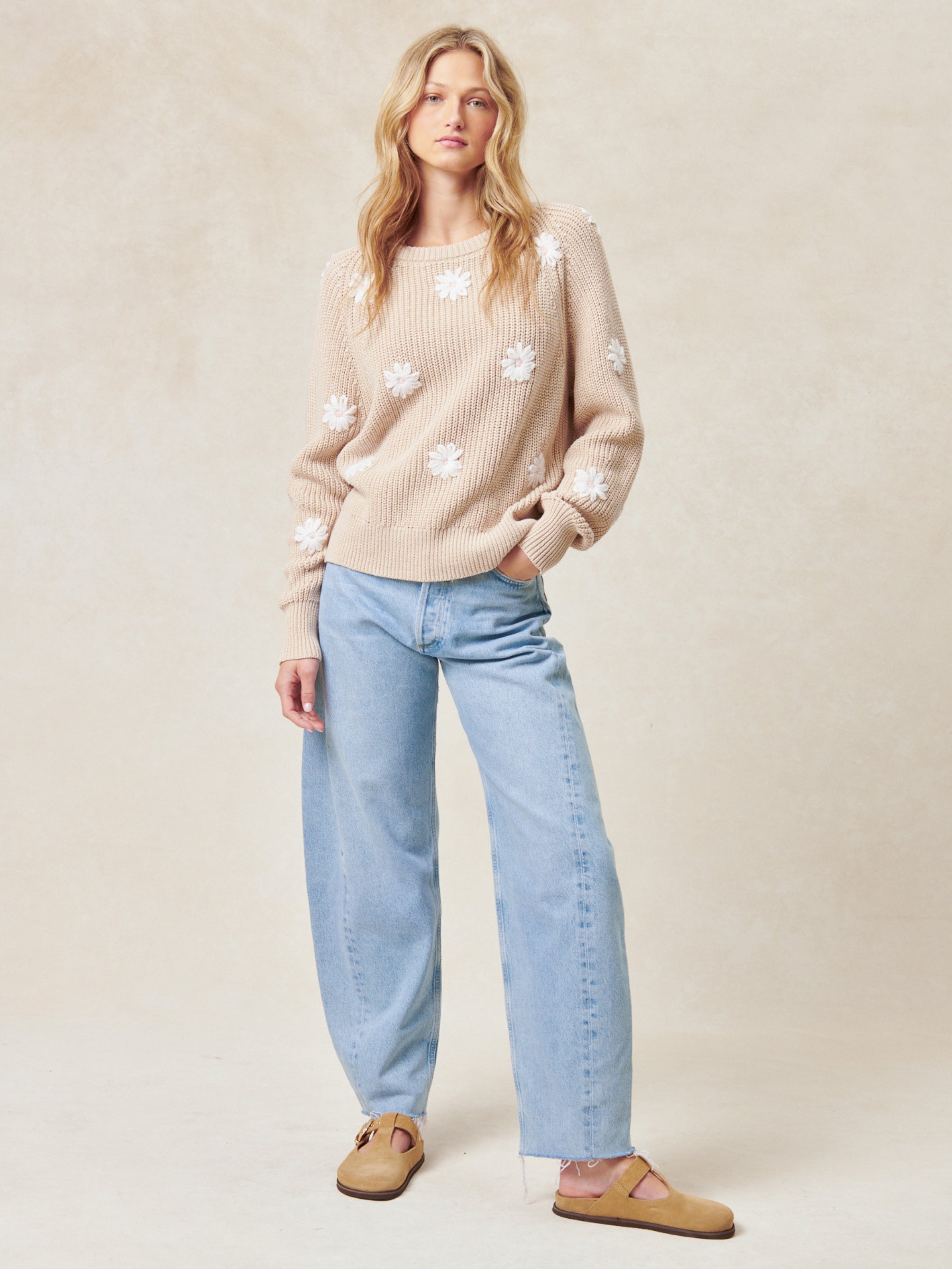 JOHN & JENN-Hendrix Flower Crewneck Sweater-Sandstone