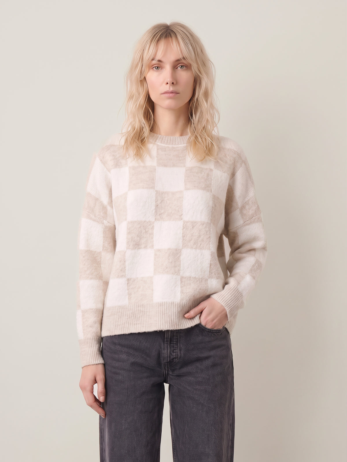 JOHN & JENN - Hugo Check Crewneck Sweater - 