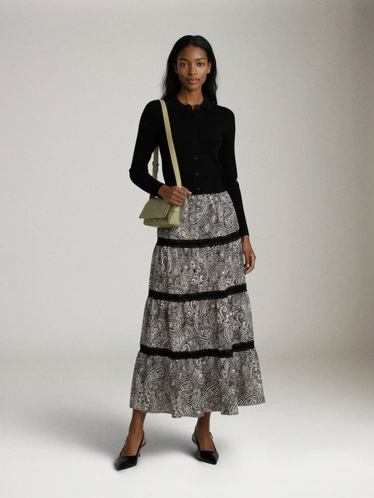SADIE & SAGE - Cool Girl Tiered Maxi Skirt - Black / Cream