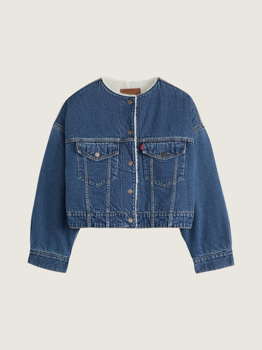 LEVI'S - Collarless Cropped Sherpa Trucker Jacket - 
