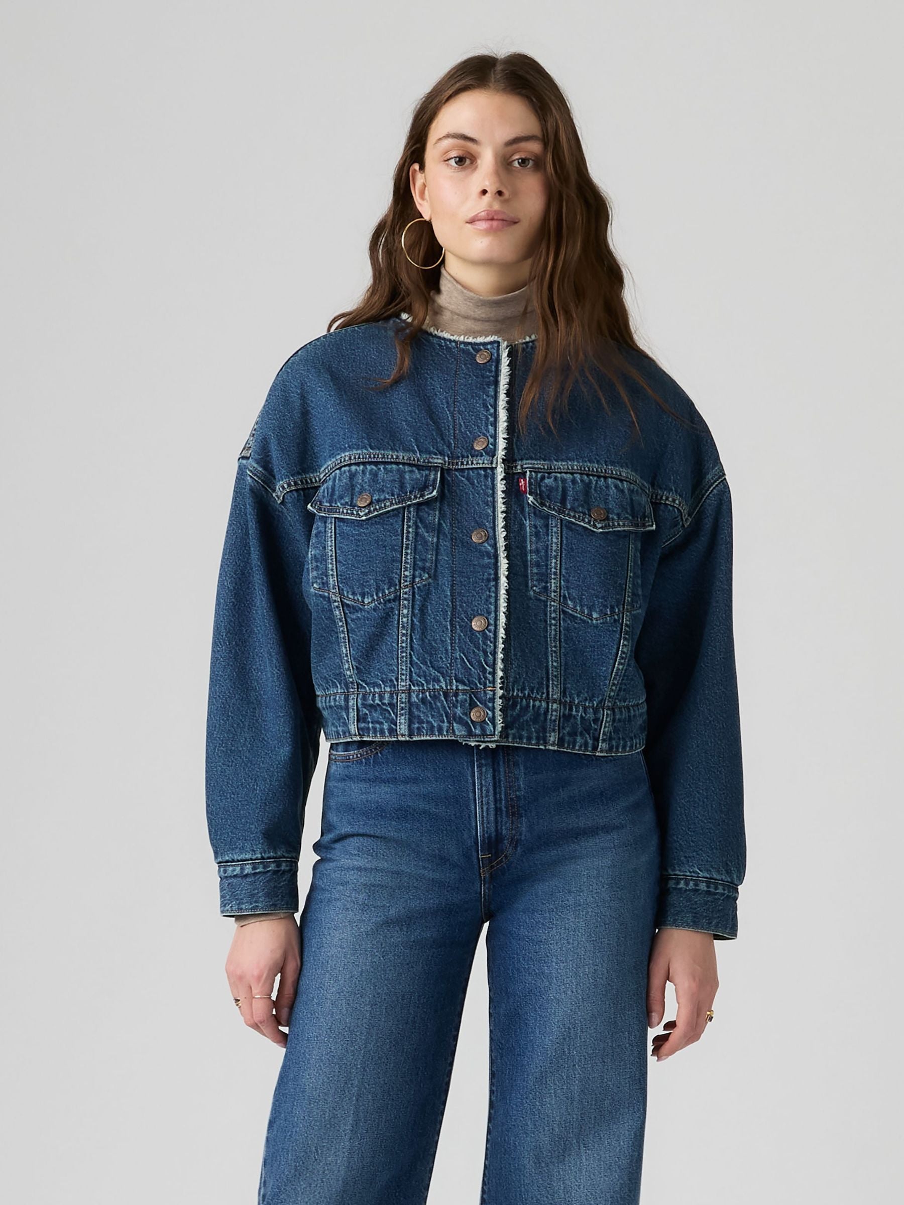 LEVI'S - Collarless Cropped Sherpa Trucker Jacket - 