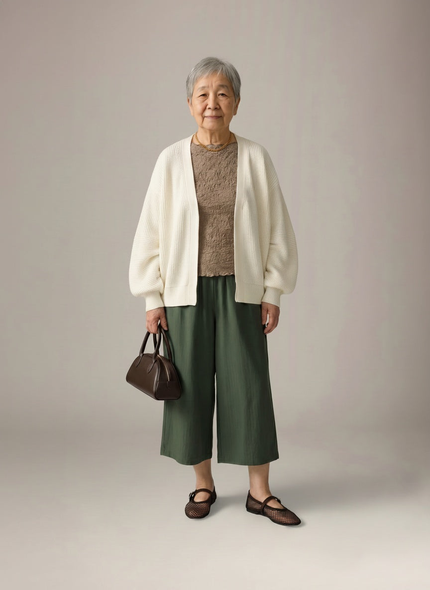 LOVEFINN - Balloon Sleeve Open Cardigan - Ivory