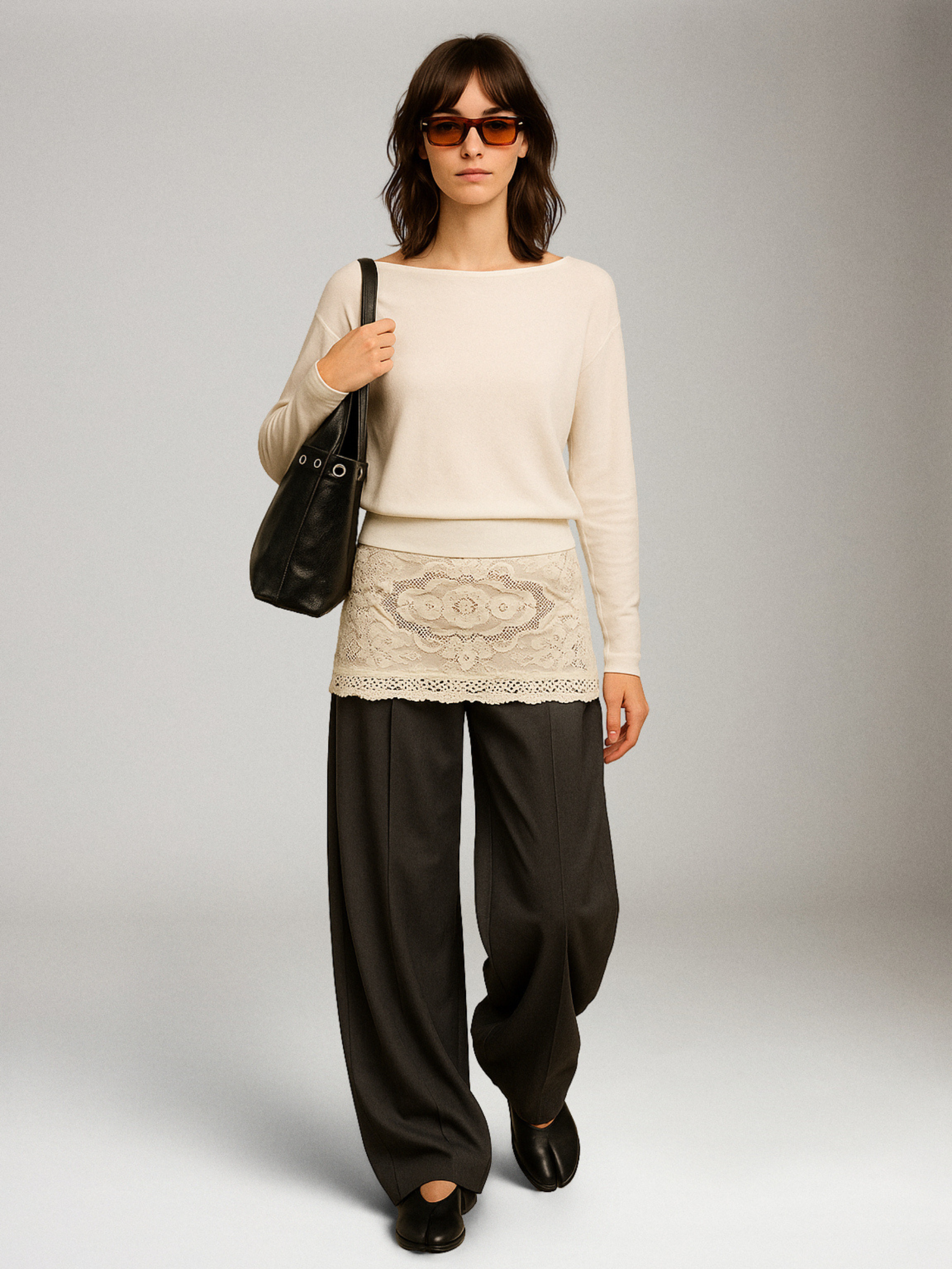LOVEFINN - Crepe Hachi Boat Neck Top - White