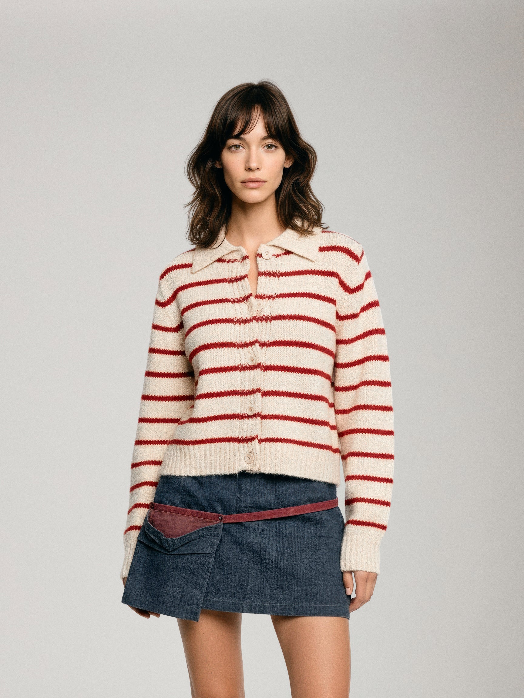 LOVEFINN - Striped Cardigan with Collar - 