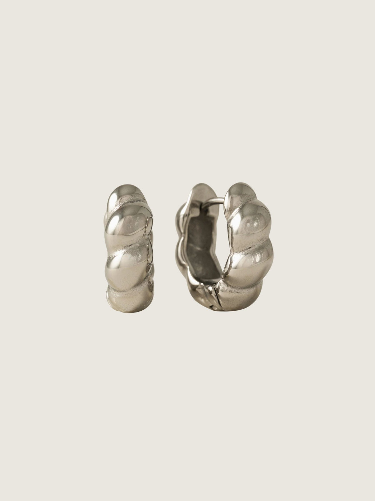 LOVER'S TEMPO - Croissant Puff Waterproof Hoop Earrings - Silver