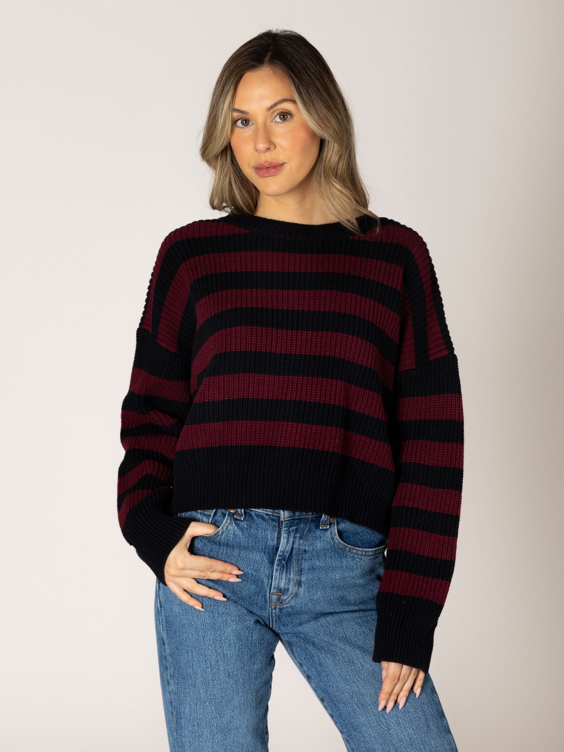LYLA + LUXE - Bobby Stripe Crewneck Pullover Sweater - 