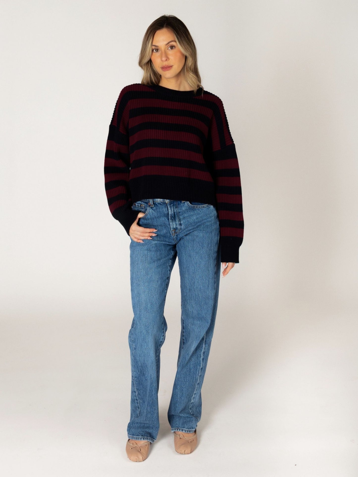 LYLA + LUXE - Bobby Stripe Crewneck Pullover Sweater - 