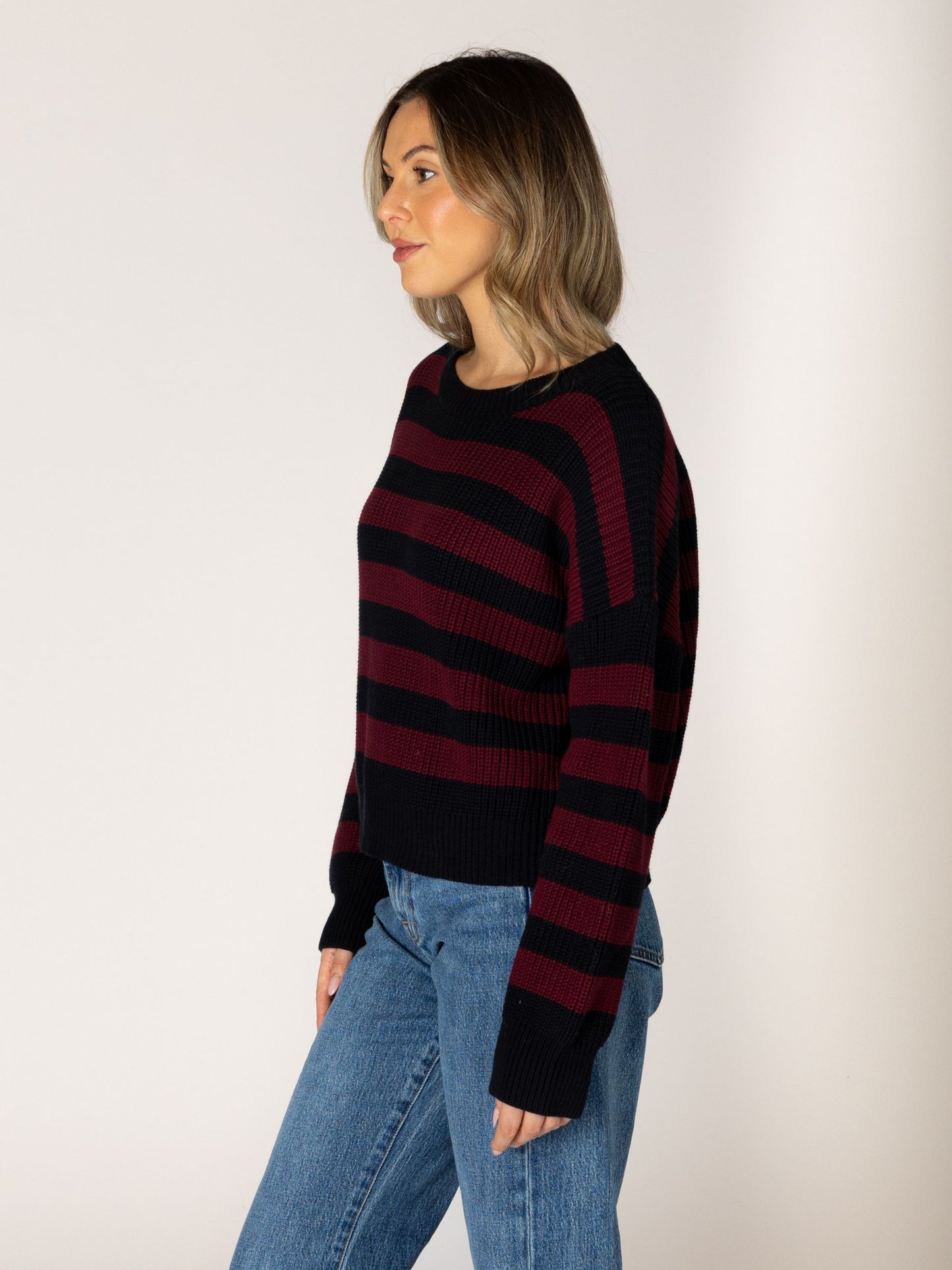 LYLA + LUXE - Bobby Stripe Crewneck Pullover Sweater - 