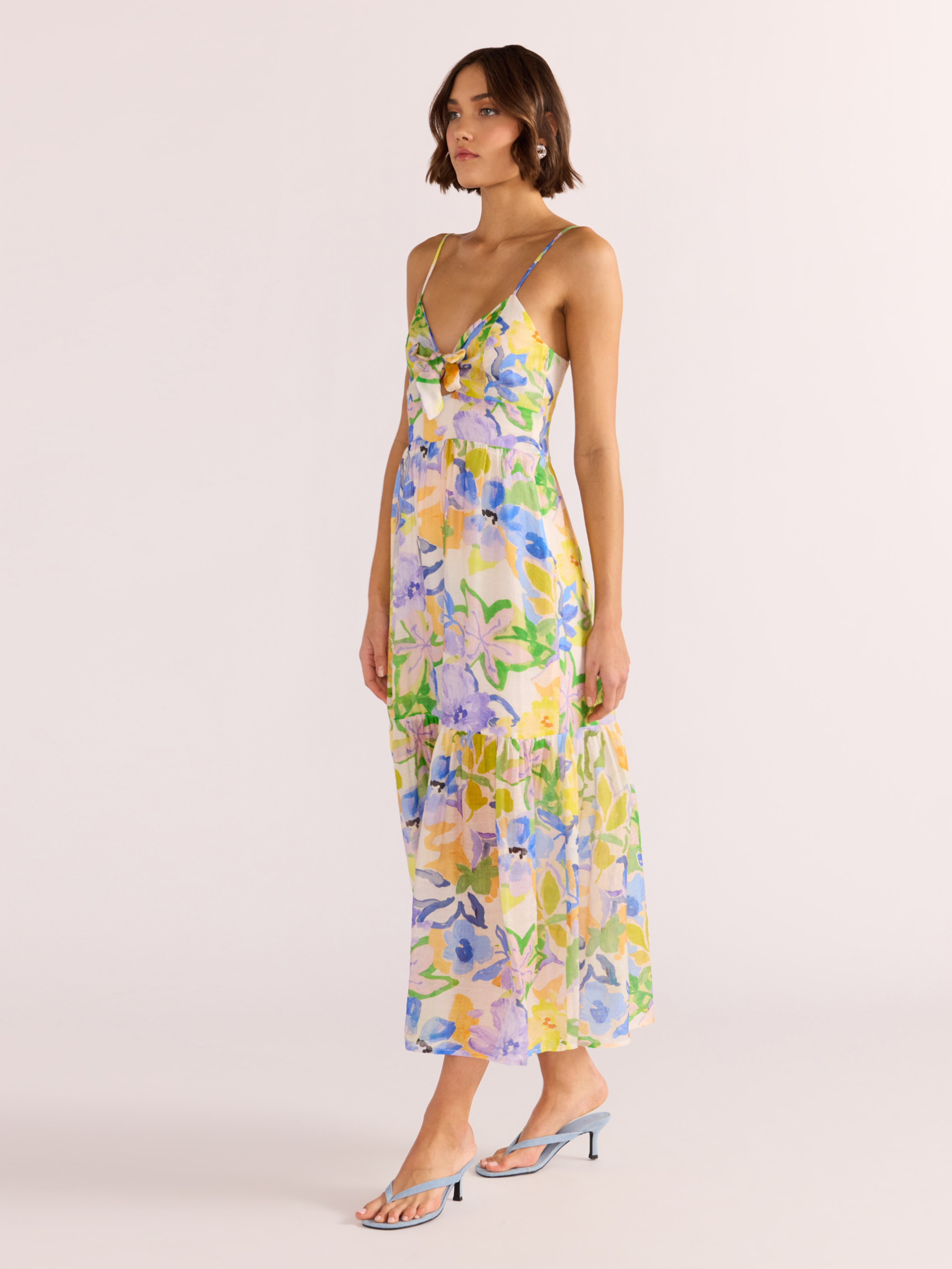 MINKPINK-Fable Tie Midi Dress-Painterly Floral