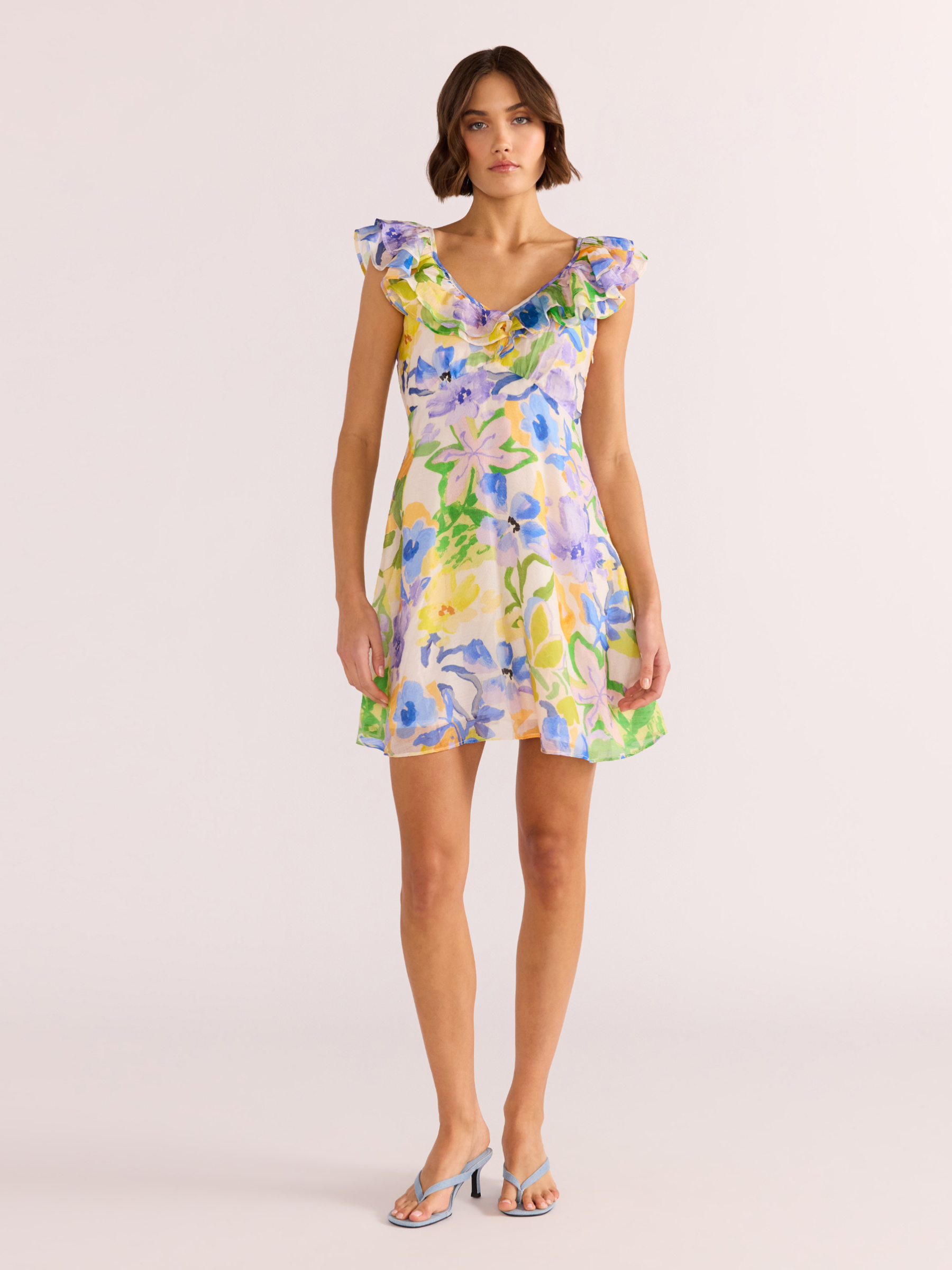 MINKPINK-Fable Frill Mini Dress-Painterly Floral