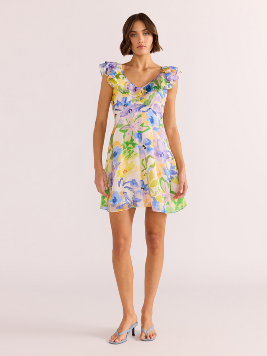 MINKPINK-Fable Frill Mini Dress-Painterly Floral