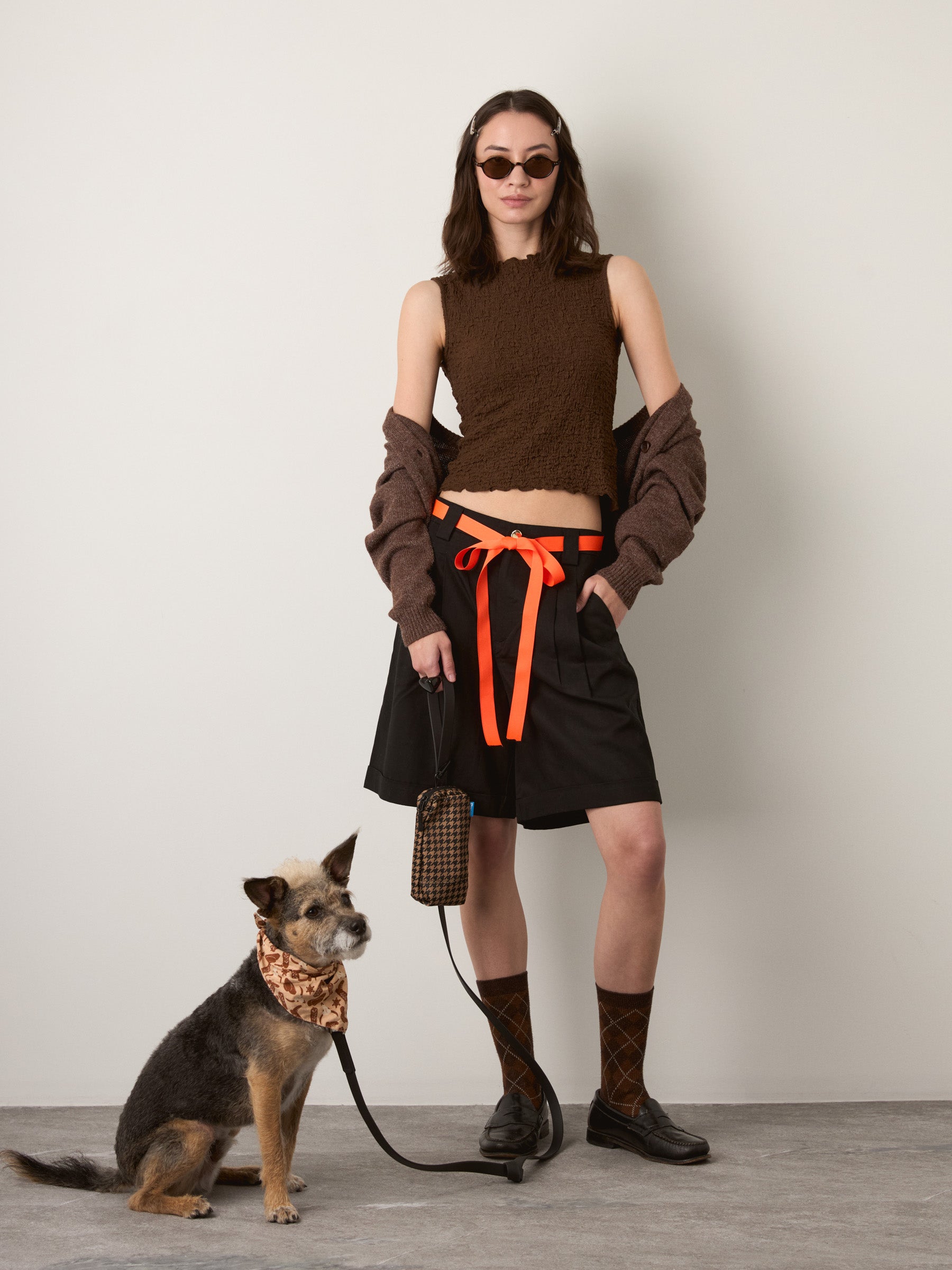 MONK & LOU - Textured Cotton Teya Top - Brown Mix