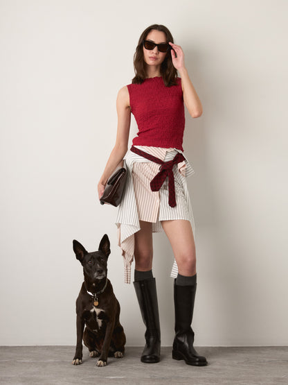 MONK & LOU - Textured Cotton Teya Top - Cranberry