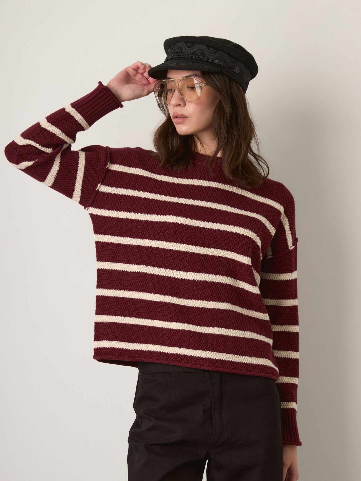 MONK & LOU - Anita Crewneck Stripe Pullover Sweater - 