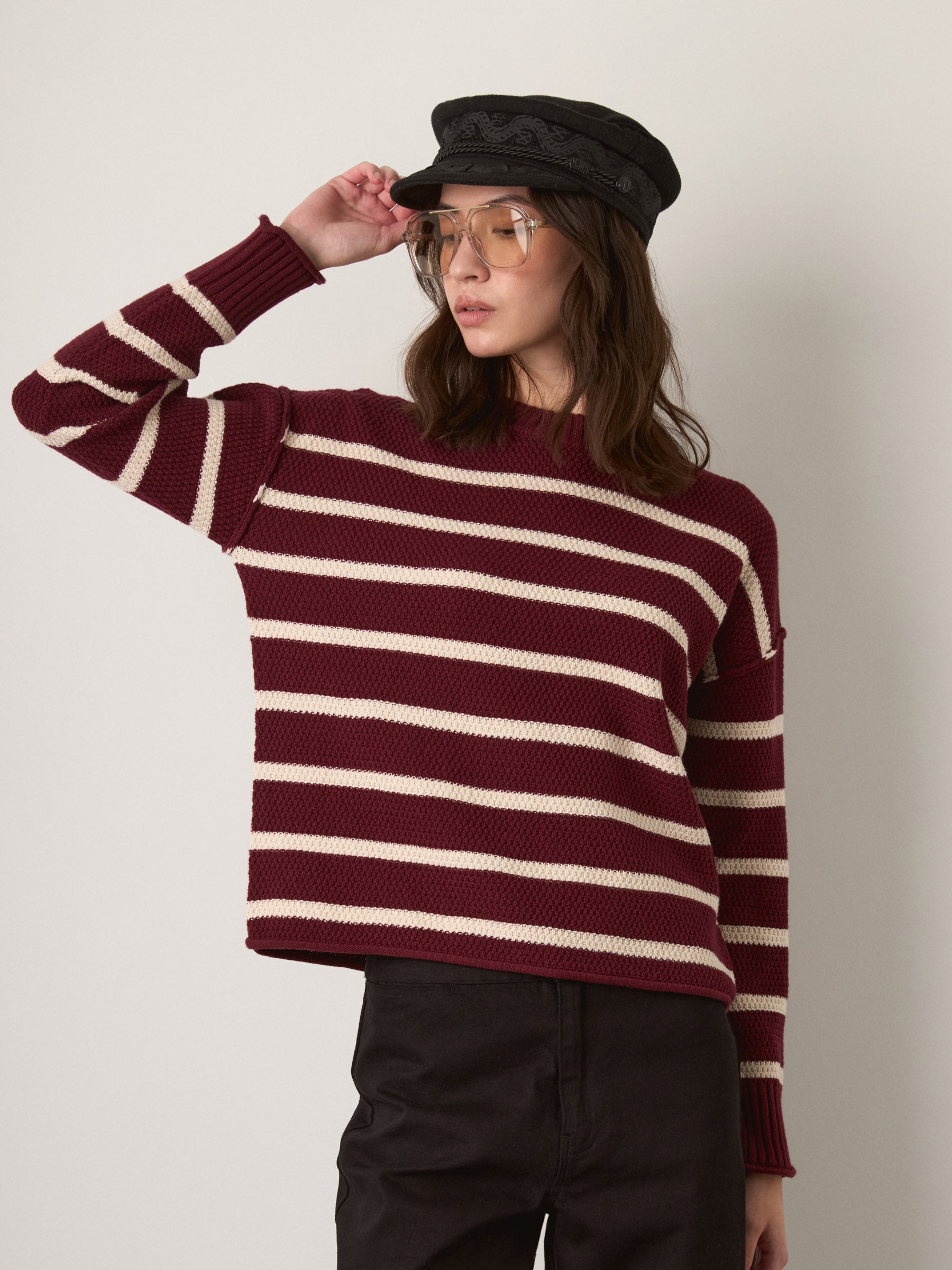 MONK & LOU - Anita Crewneck Stripe Pullover Sweater - 