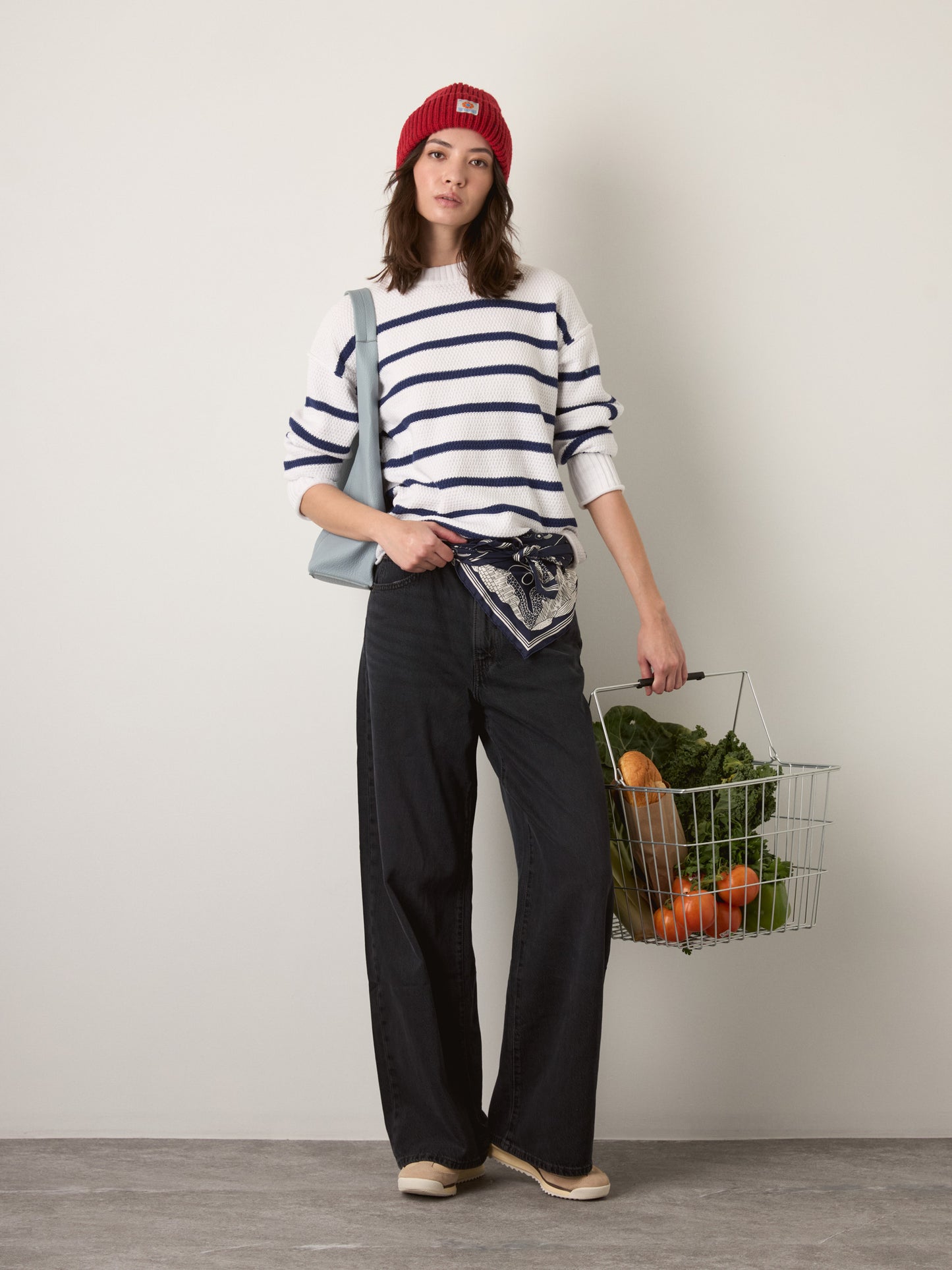 MONK & LOU - Anita Crewneck Stripe Pullover Sweater - Optic White Stripe