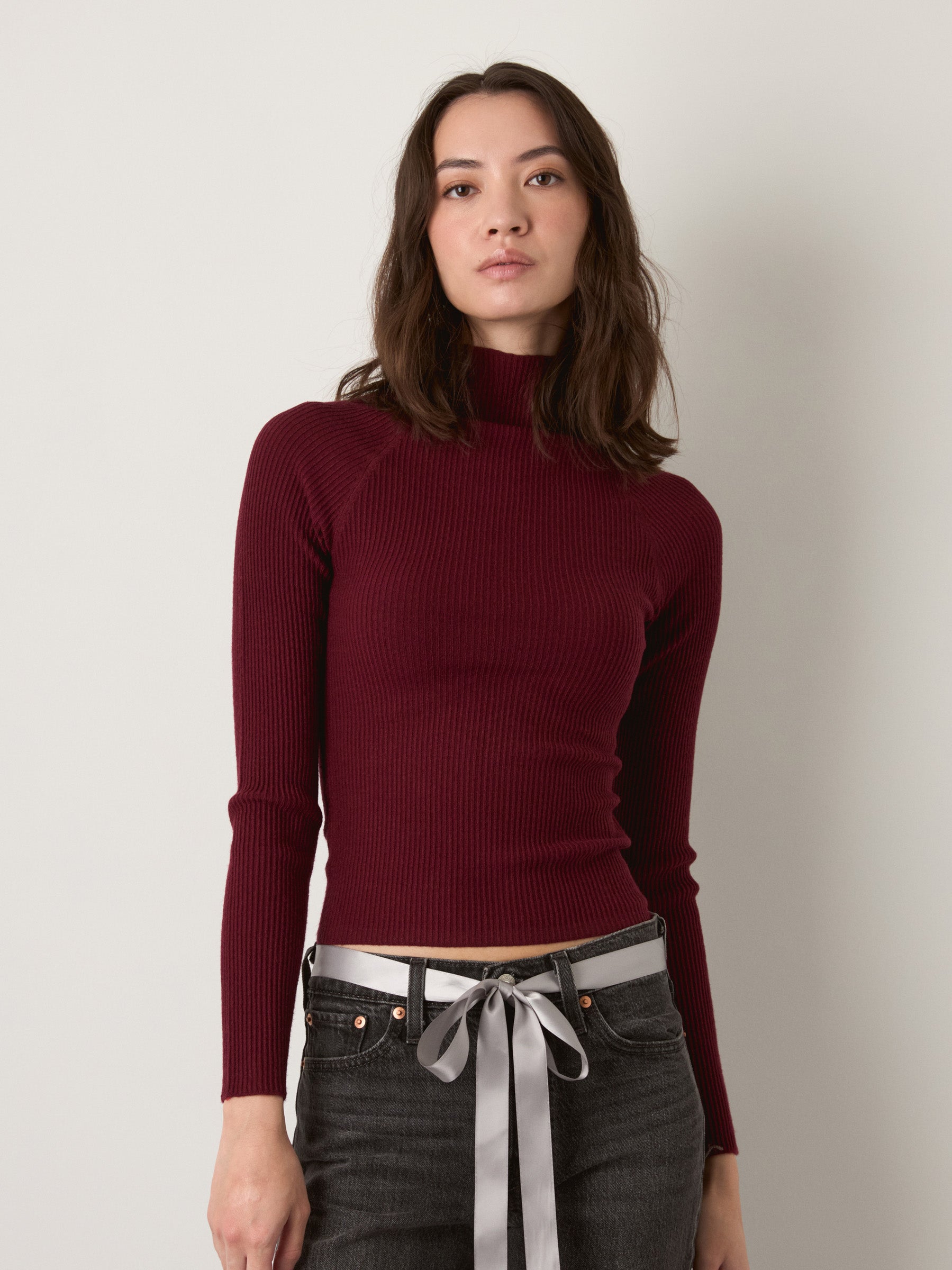 MONK & LOU - Anna Funnel Neck Longsleeve Sweater - Black Cherry