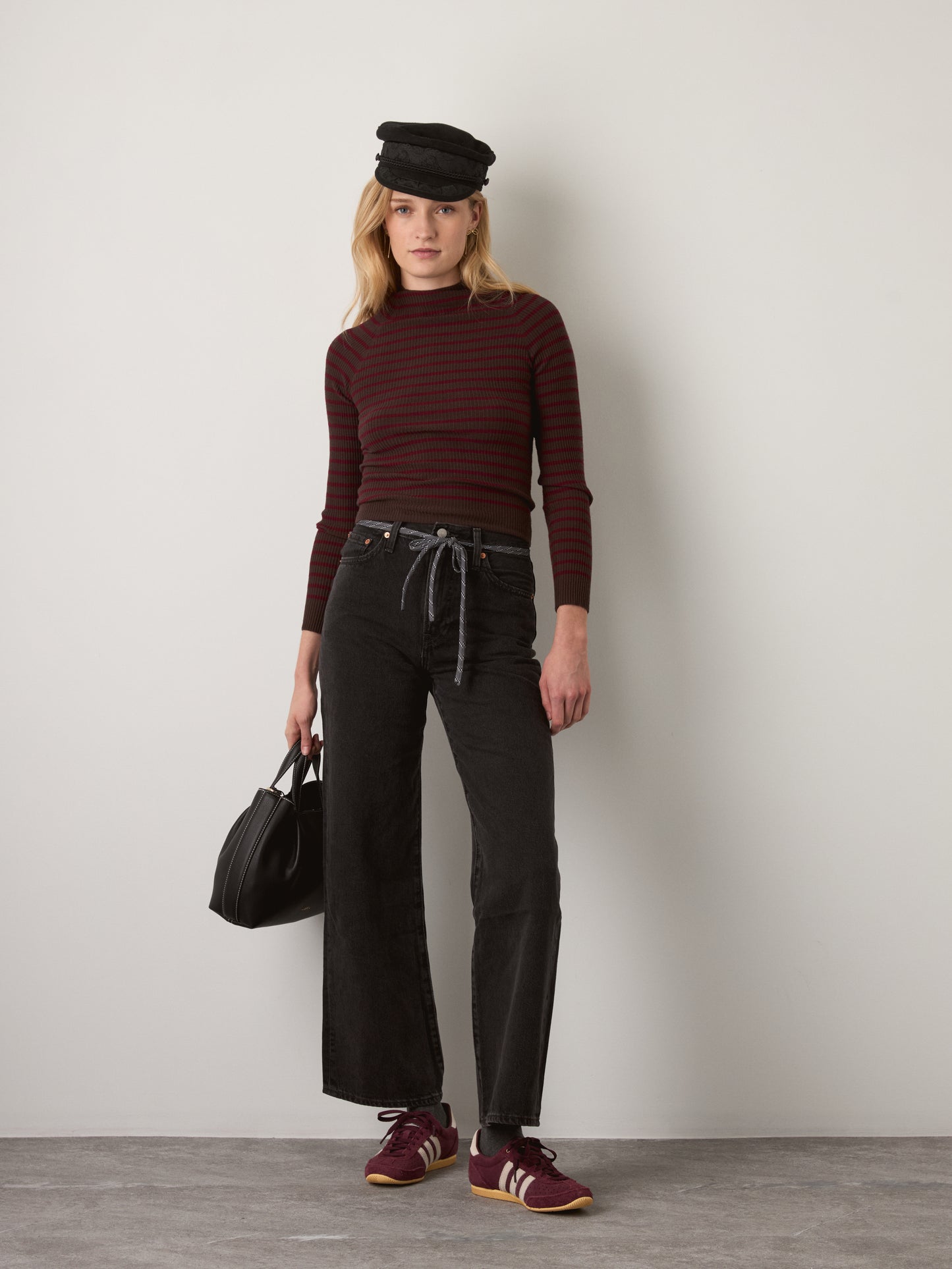 MONK & LOU - Anna Funnel Neck Longsleeve Sweater - Chocolate Stripe