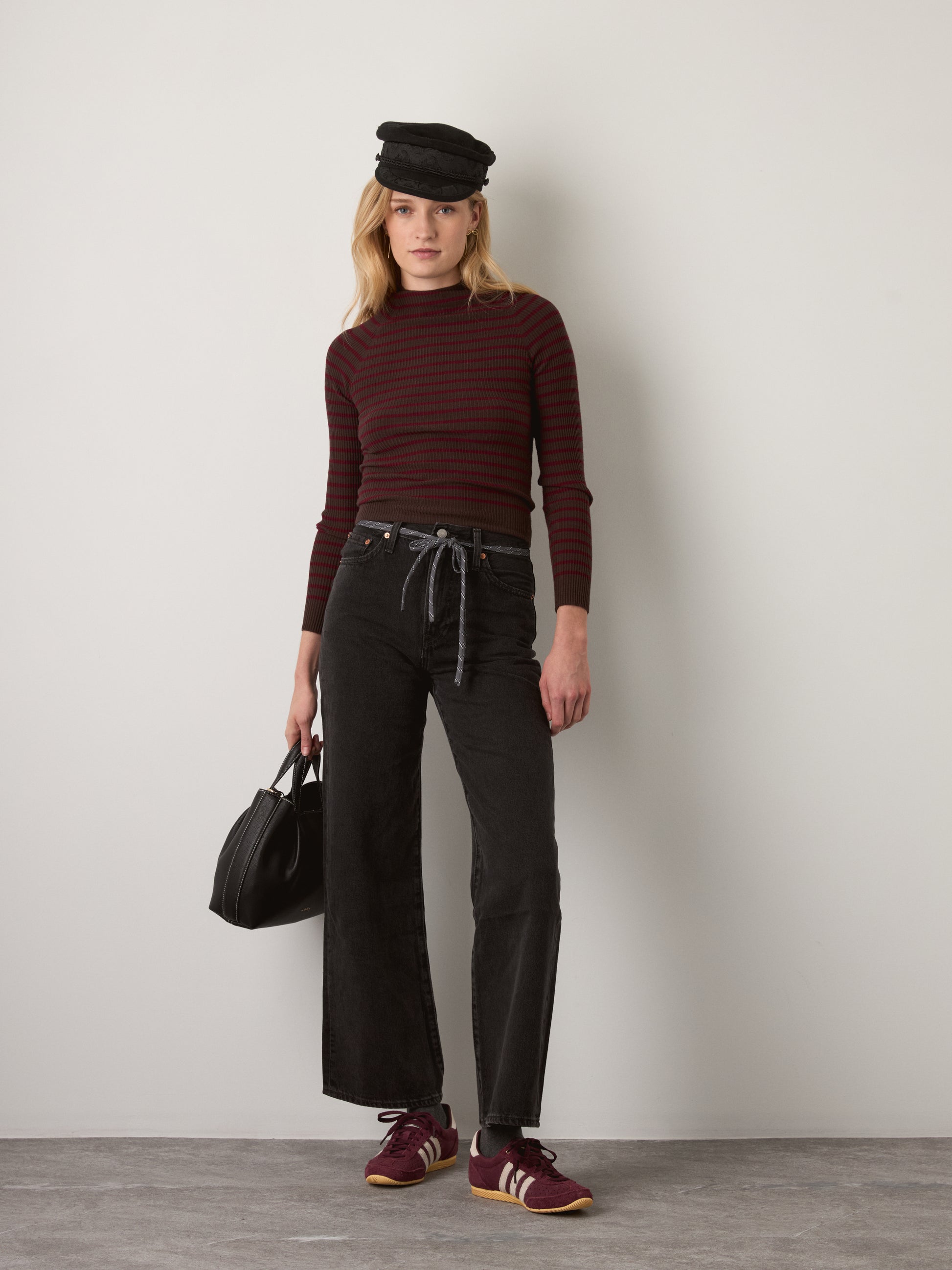 MONK & LOU - Anna Funnel Neck Longsleeve Sweater - Chocolate Stripe