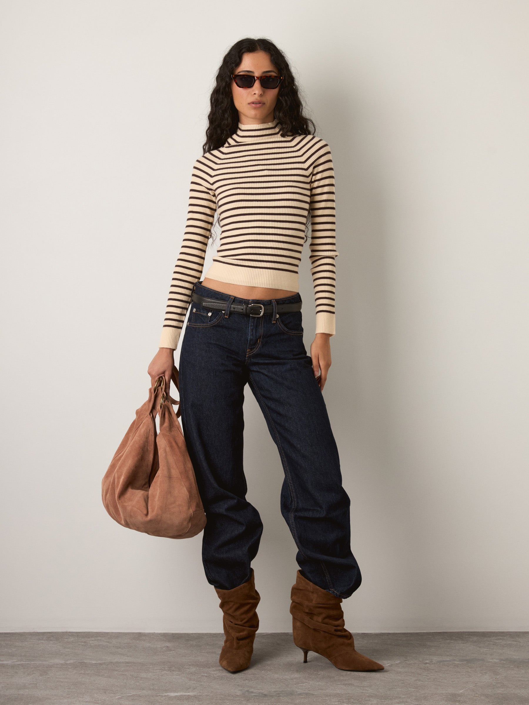 MONK & LOU - Anna Funnel Neck Longsleeve Sweater - Creampuff Stripe