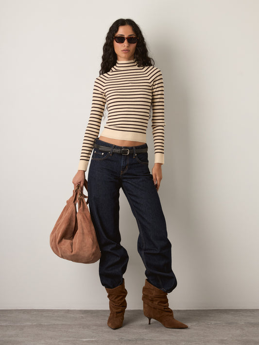 MONK & LOU - Anna Funnel Neck Longsleeve Sweater - Creampuff Stripe