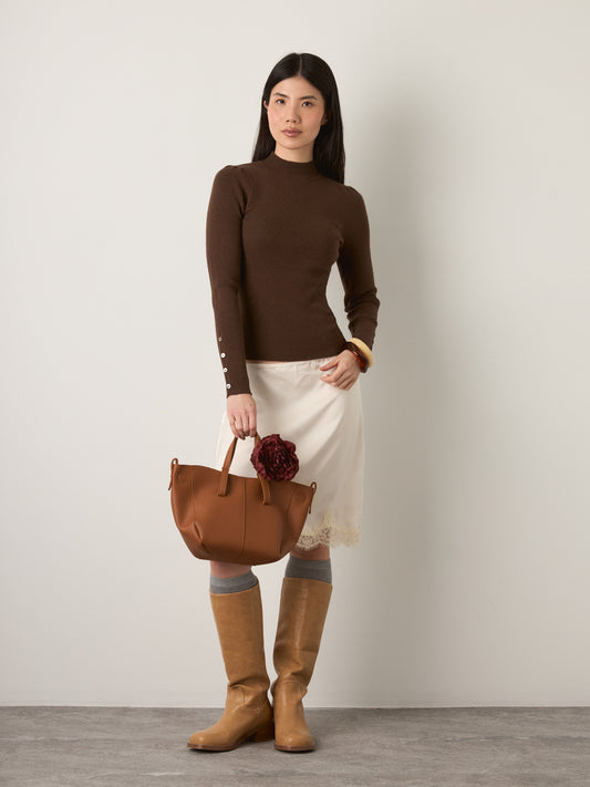 MONK & LOU - Artie Mockneck Pullover Sweater - Soft Brown