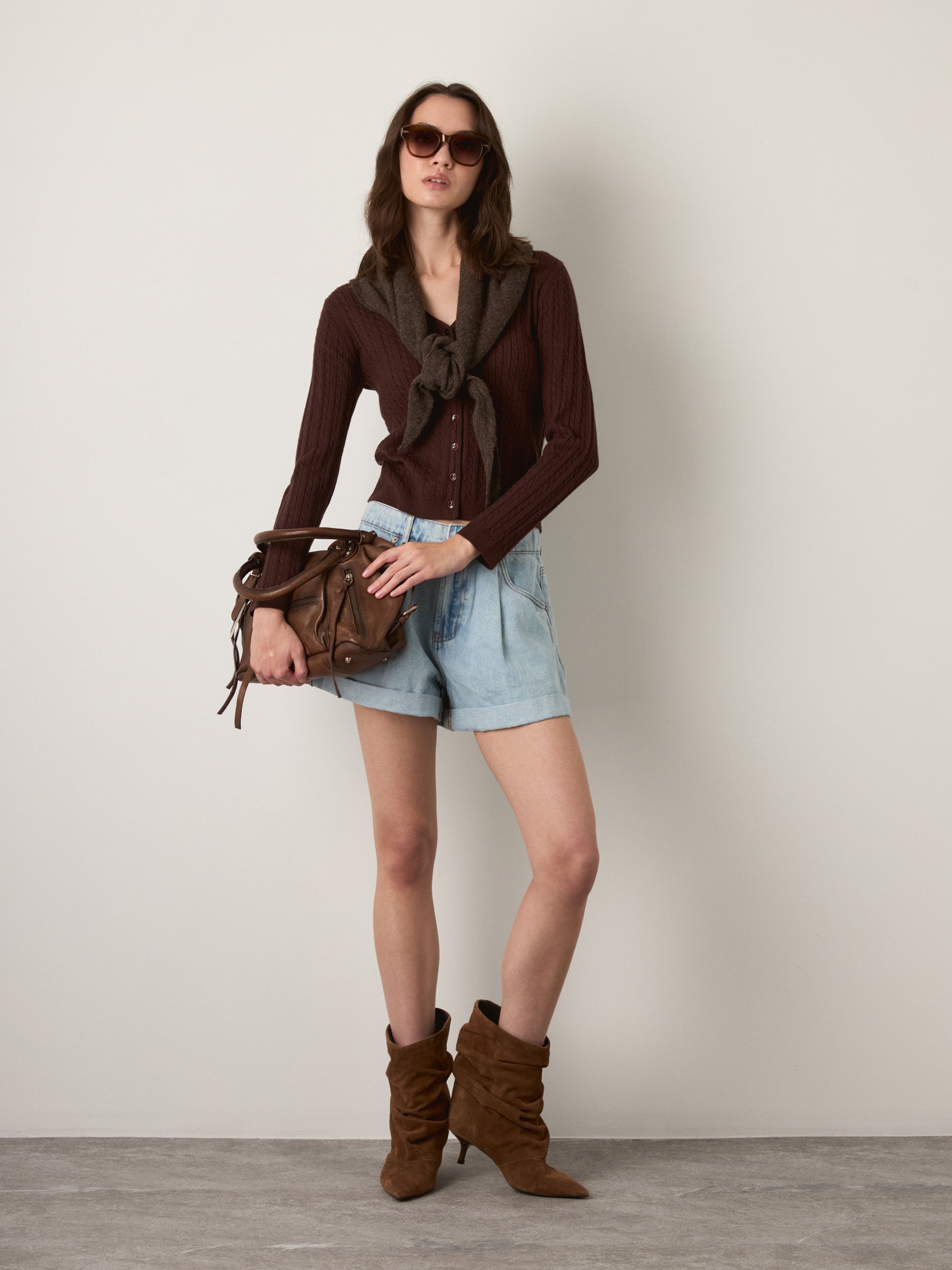MONK & LOU - August V-neck Cardigan - Fudge